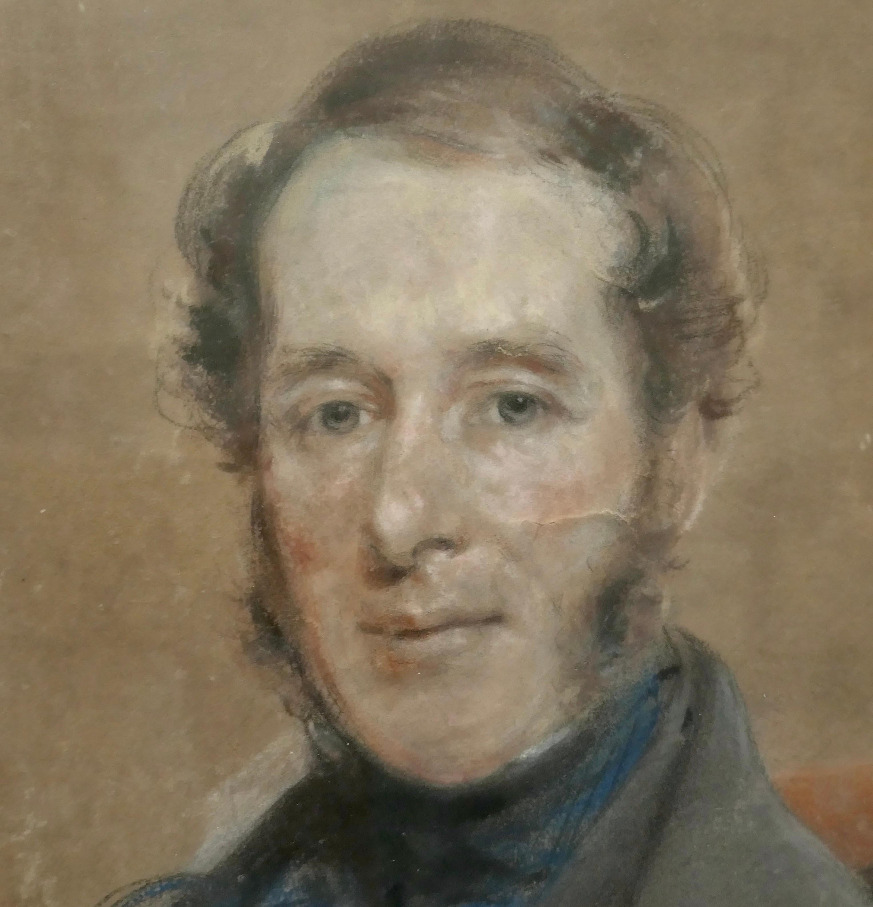 Paper Portrait of a Gentleman in pastel and Charcoal by Thomas Price Downes    For Sale