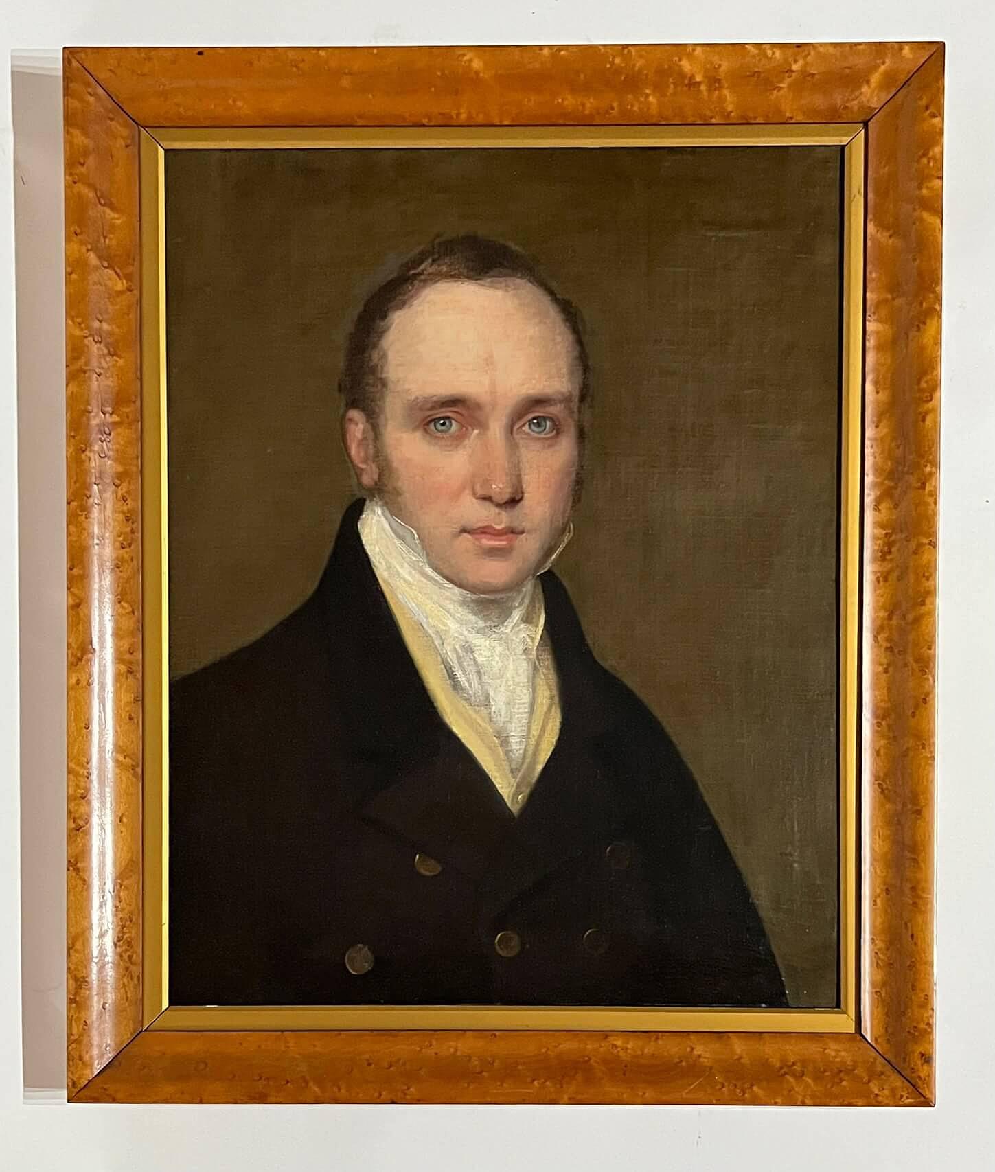 Portrait d'un gentleman aux yeux bleus et perçants, école de Raeburn, vers 1820 en vente 2