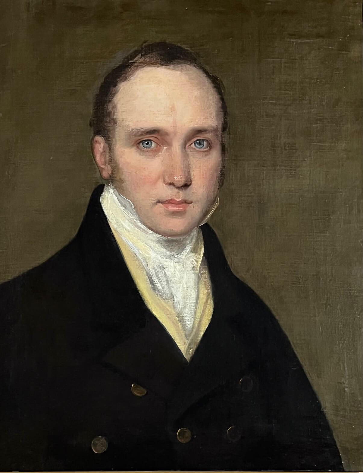 Regency Portrait of a Gentleman with Piercing Blue Eyes, School of Raeburn, circa 1820 For Sale