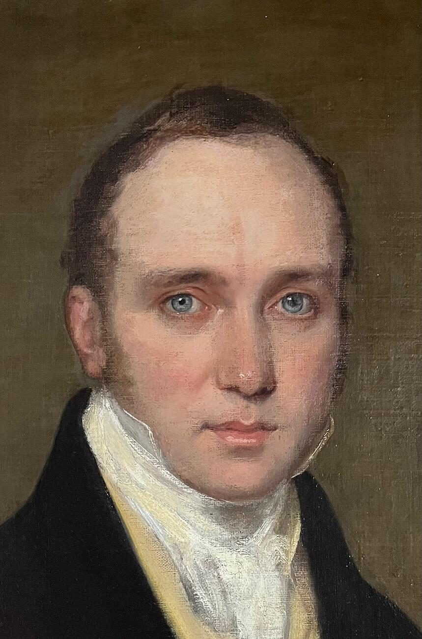 Britannique Portrait d'un gentleman aux yeux bleus et perçants, école de Raeburn, vers 1820 en vente