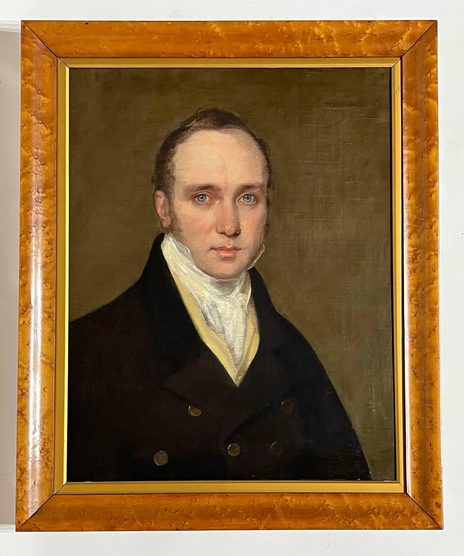 XIXe siècle Portrait d'un gentleman aux yeux bleus et perçants, école de Raeburn, vers 1820 en vente