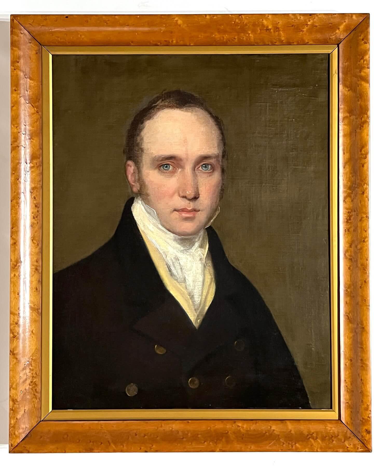 Portrait d'un gentleman aux yeux bleus et perçants, école de Raeburn, vers 1820 en vente 1