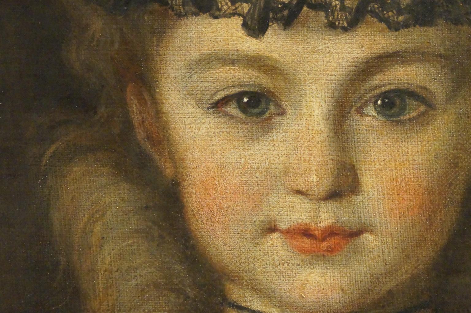 Canvas Portrait of a Girl, French School Painting, 18th Century