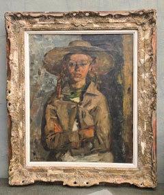 Porträt eines Mädchens, Öl auf Leinwand von Gustave Camus (1914-1984)