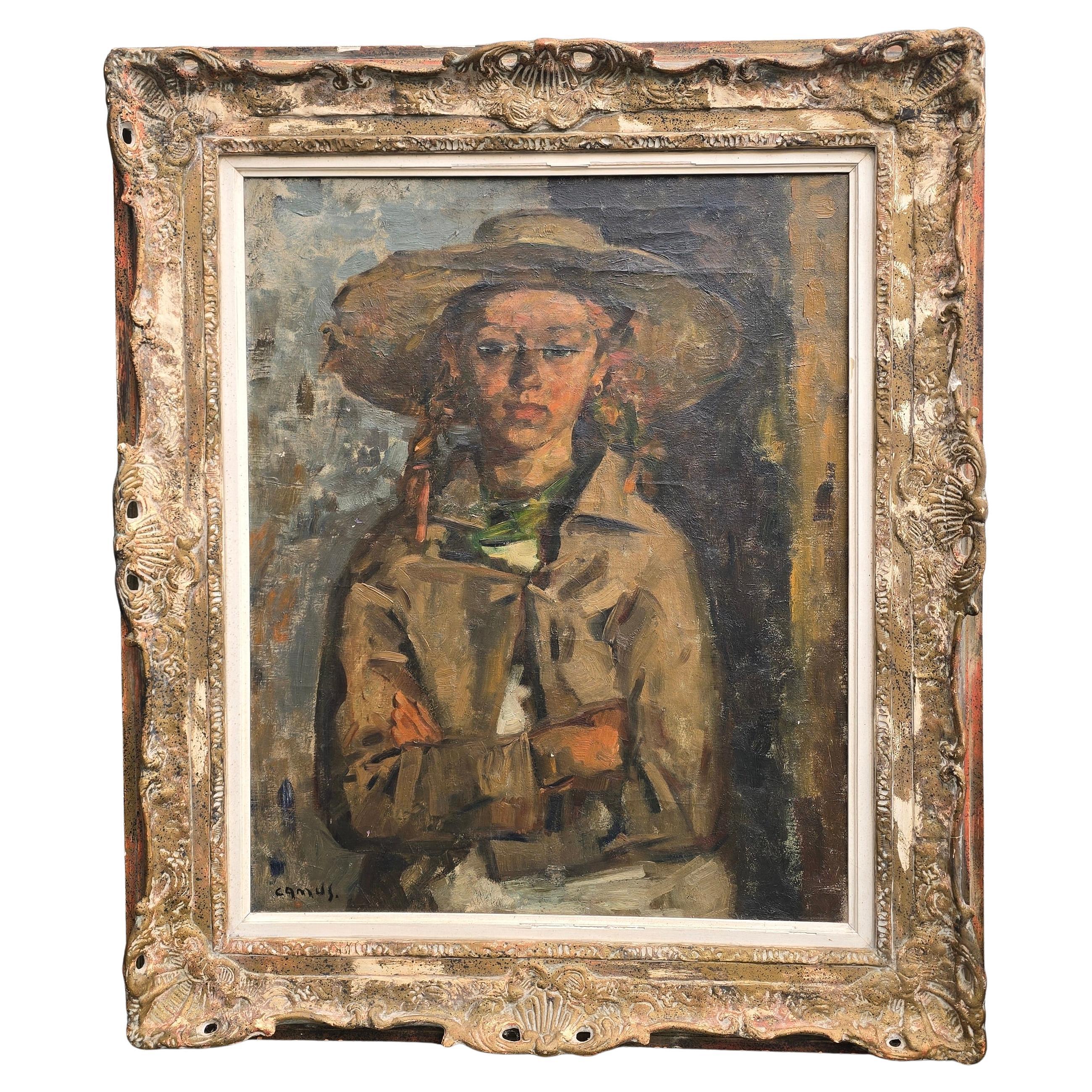 Portrait of a Girl, Oil on Canvas by Gustave Camus (1914–1984)