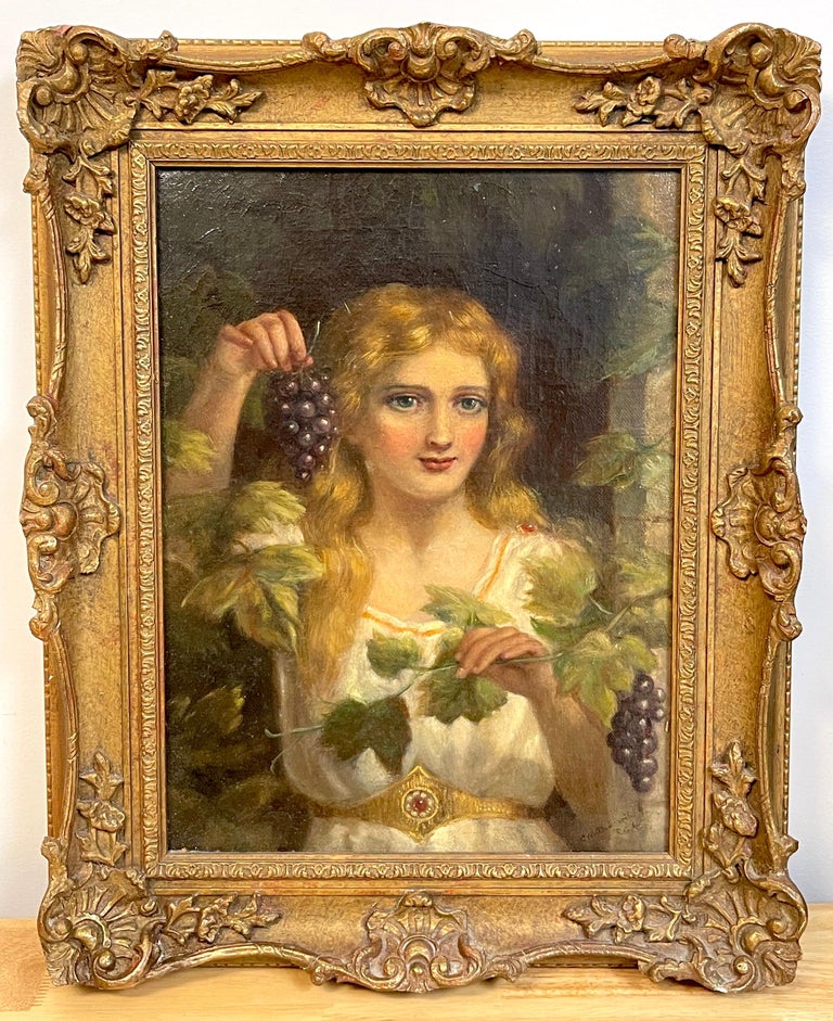 Portrait of a goddess of wine, 19th Century, Roma
The centered draped goddess ensconced in grapes and vines.
Oil on canvas 12