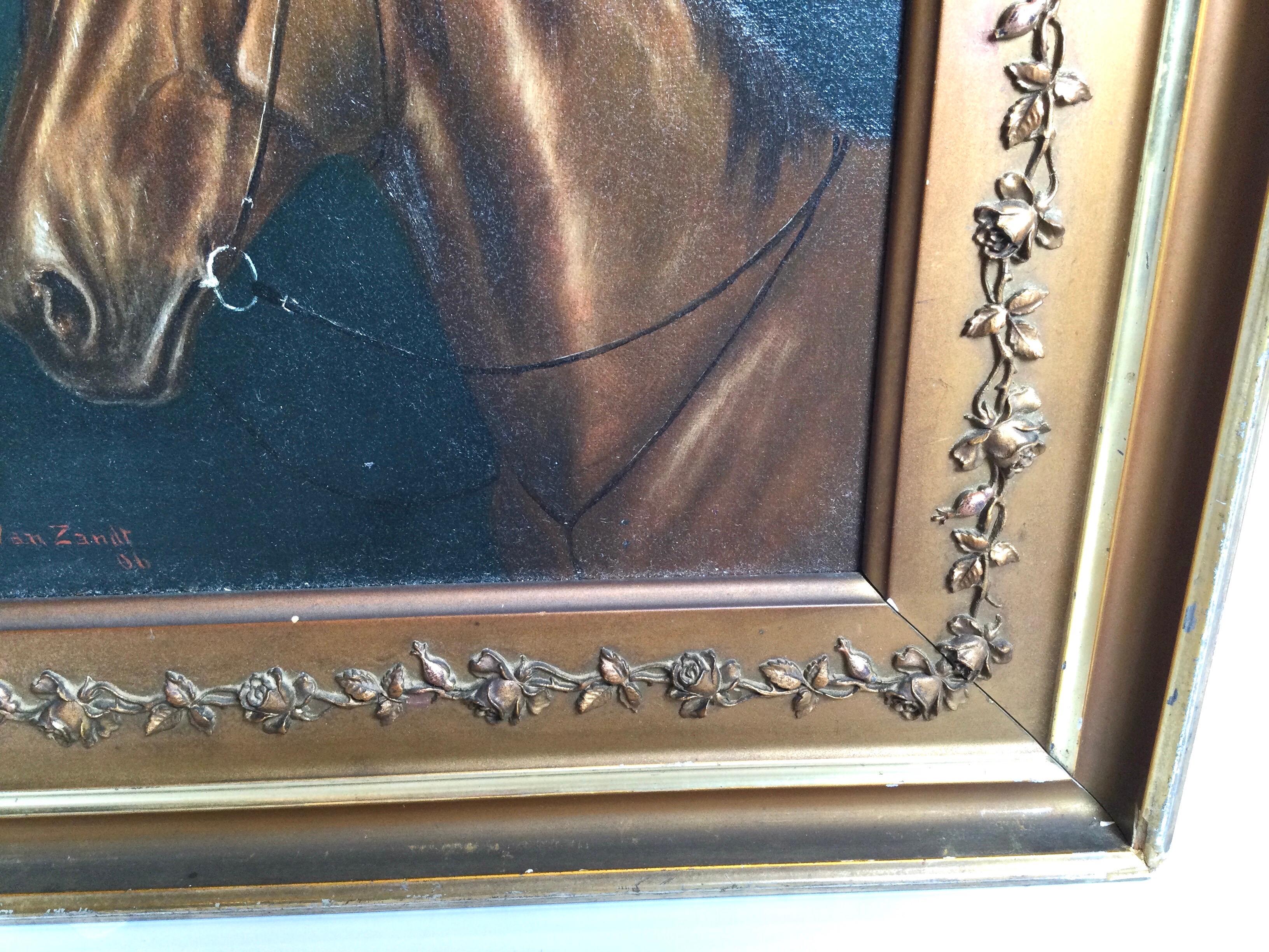 Peint à la main Portrait d'un cheval, huile sur toile de William Van Zandt en vente