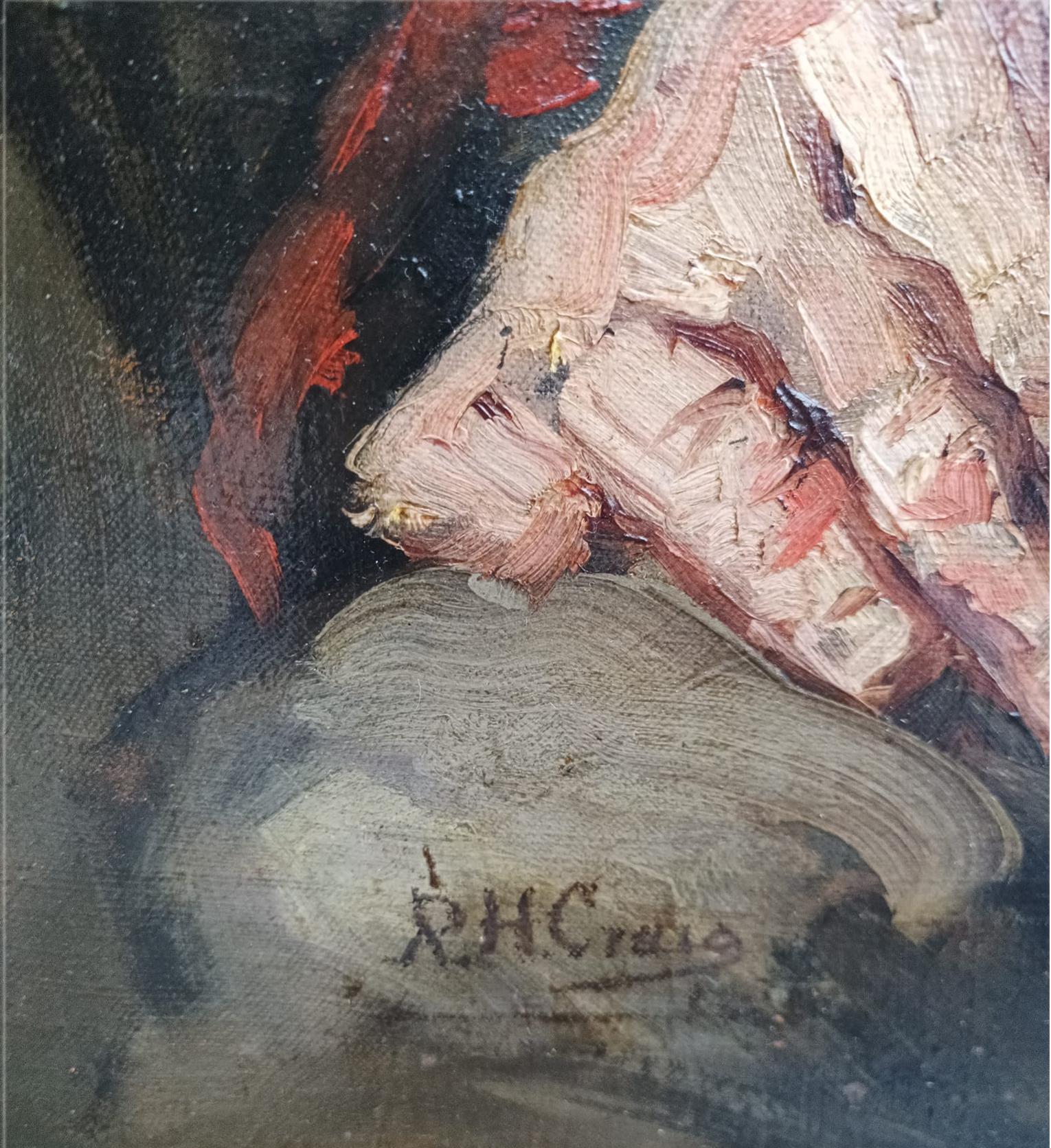Porträt einer Jägerin, Ölgemälde auf Leinwand des englischen Malers R.H. Craig (Geölt) im Angebot