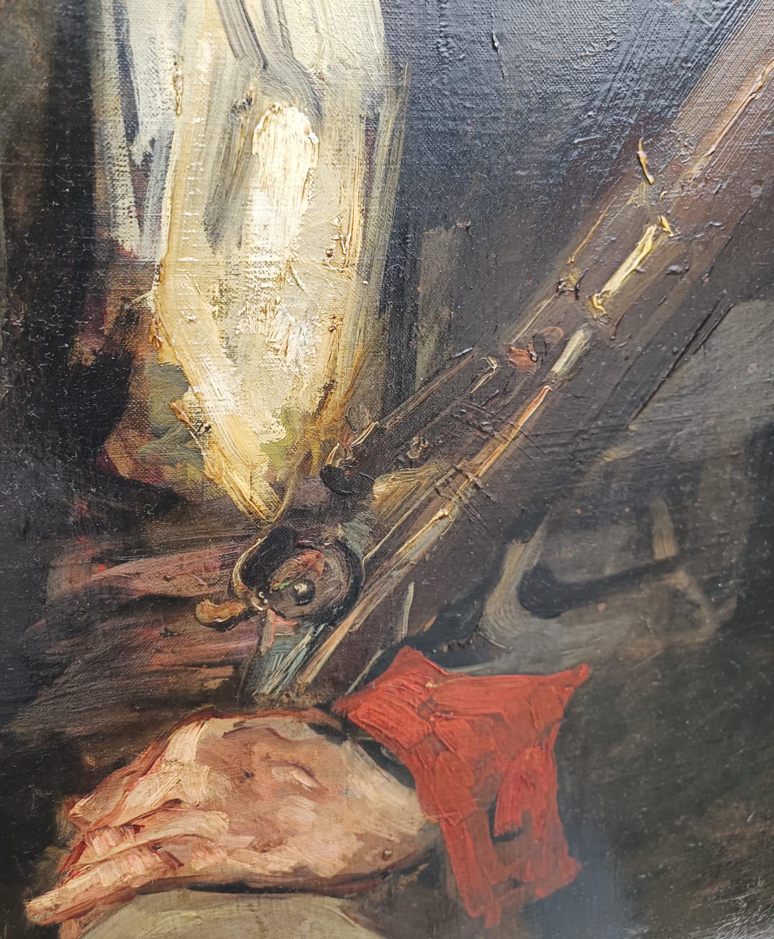 Porträt einer Jägerin, Ölgemälde auf Leinwand des englischen Malers R.H. Craig im Angebot 1