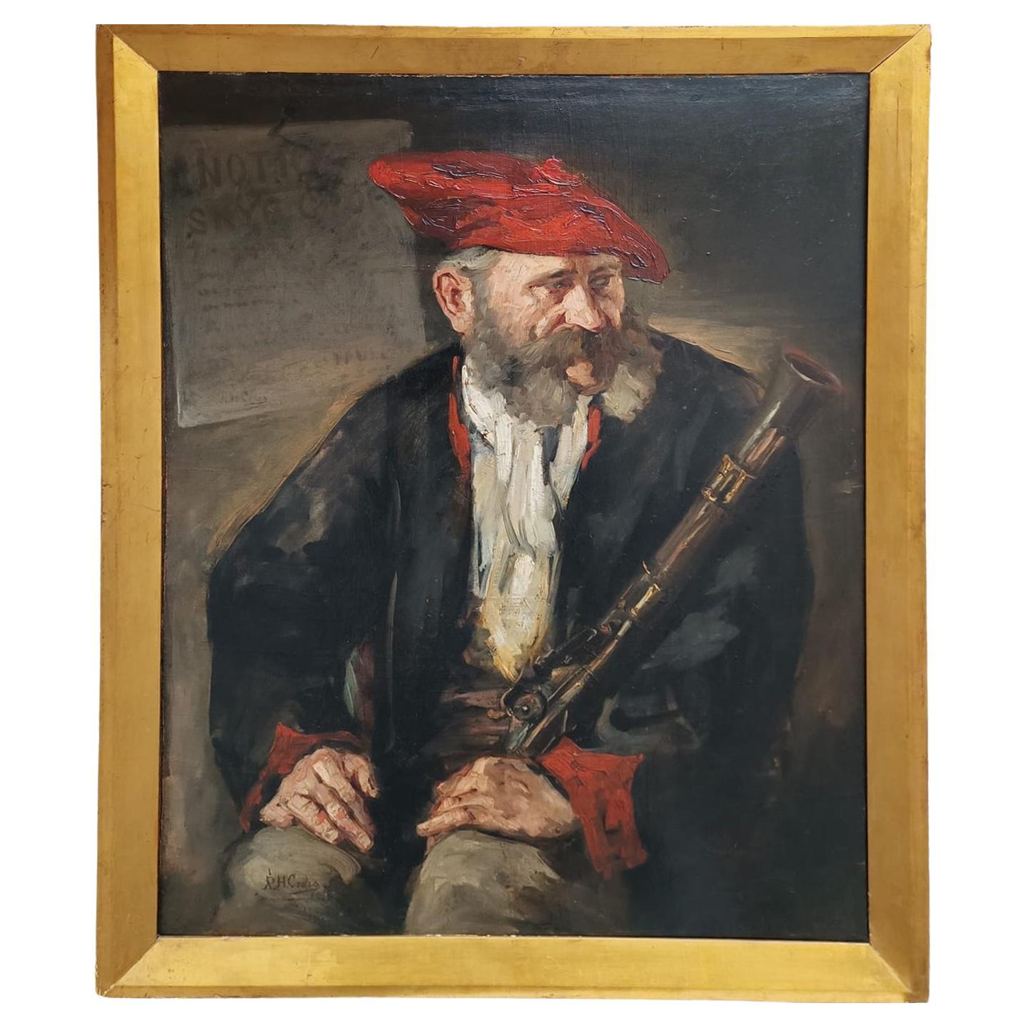 Portrait of a hunter, oil painting on canvas by english painter R.H. Craig For Sale