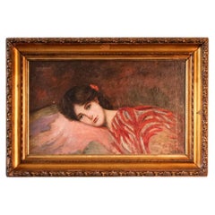 "Male Youth with Pole", Superb Painting of Male Nude by Sigvard Mohn