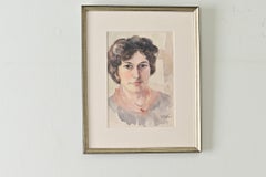 French Vintage Watercolor Portrait of a Lady