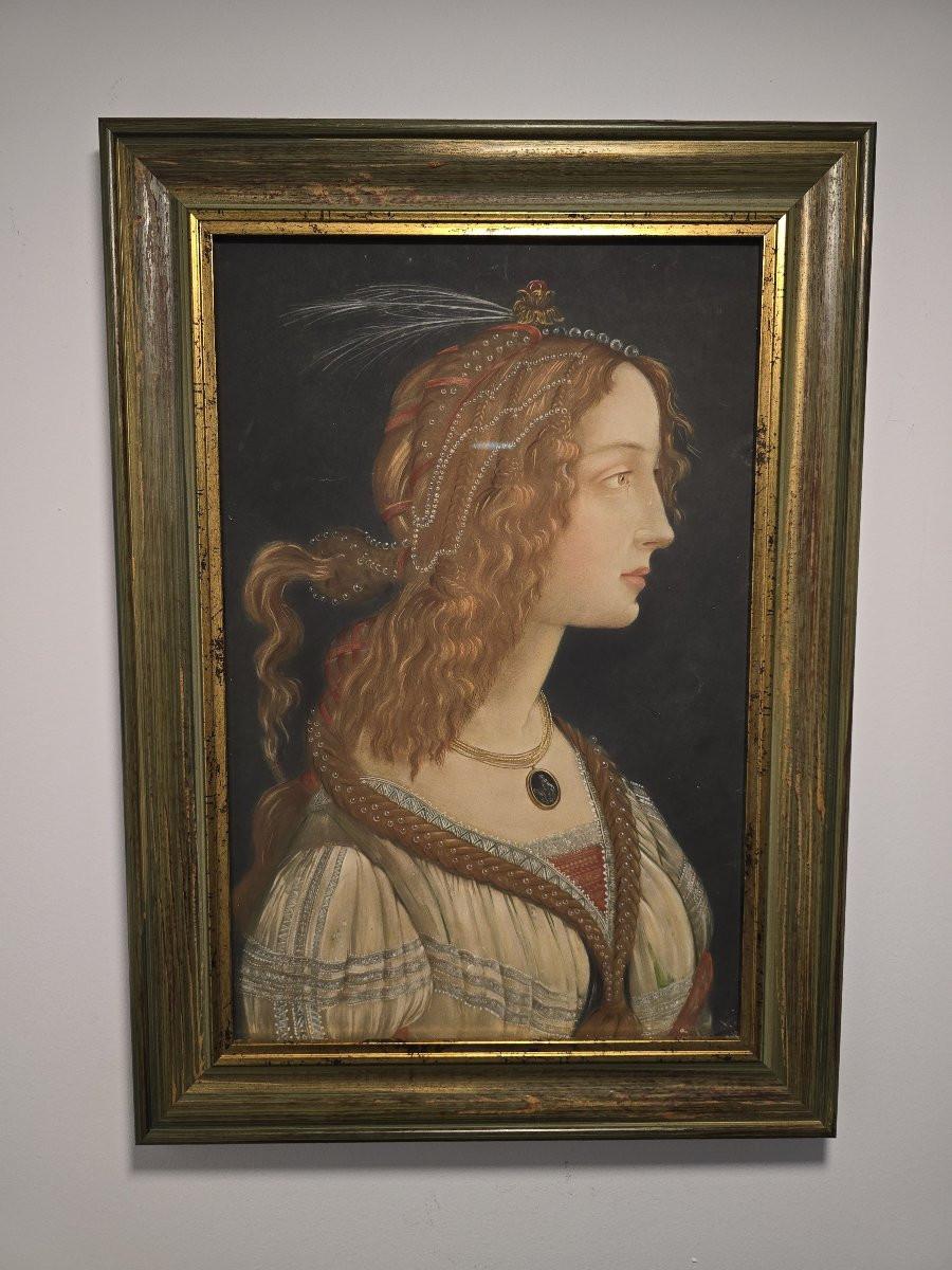 Porträt einer Dame - Kolorierte Zeichnung, Renaissance-Stil, 19. (Europäisch) im Angebot