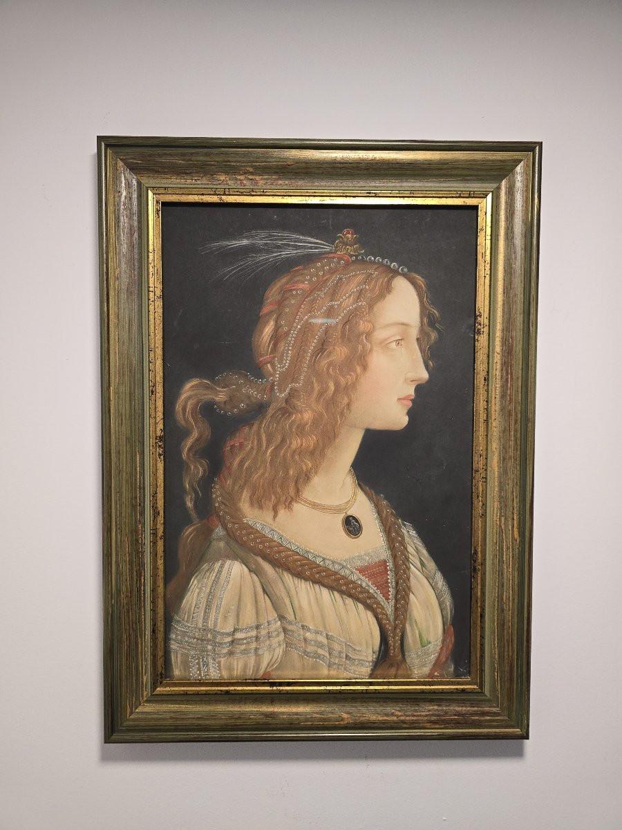 Porträt einer Dame - Kolorierte Zeichnung, Renaissance-Stil, 19. (19. Jahrhundert) im Angebot