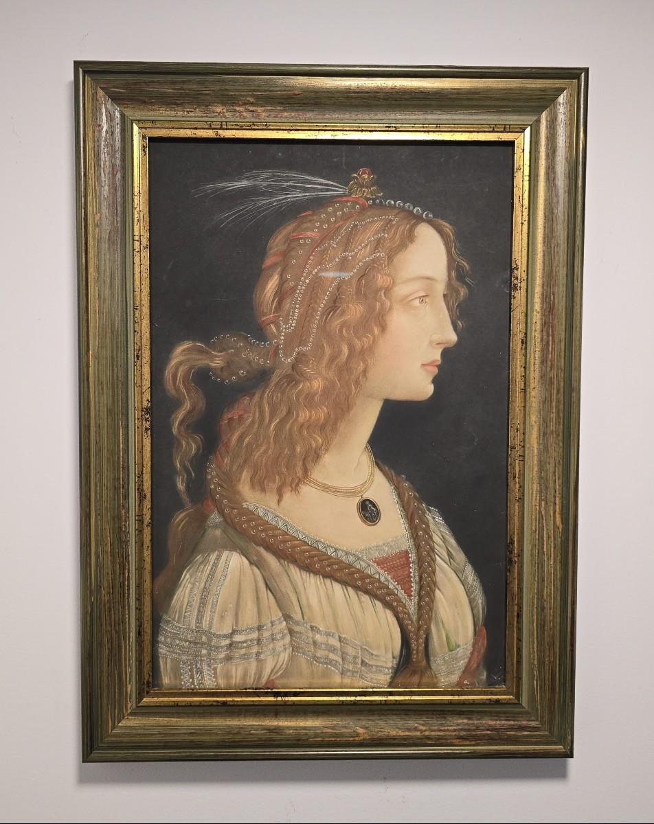 Porträt einer Dame - Kolorierte Zeichnung, Renaissance-Stil, 19. im Angebot 1