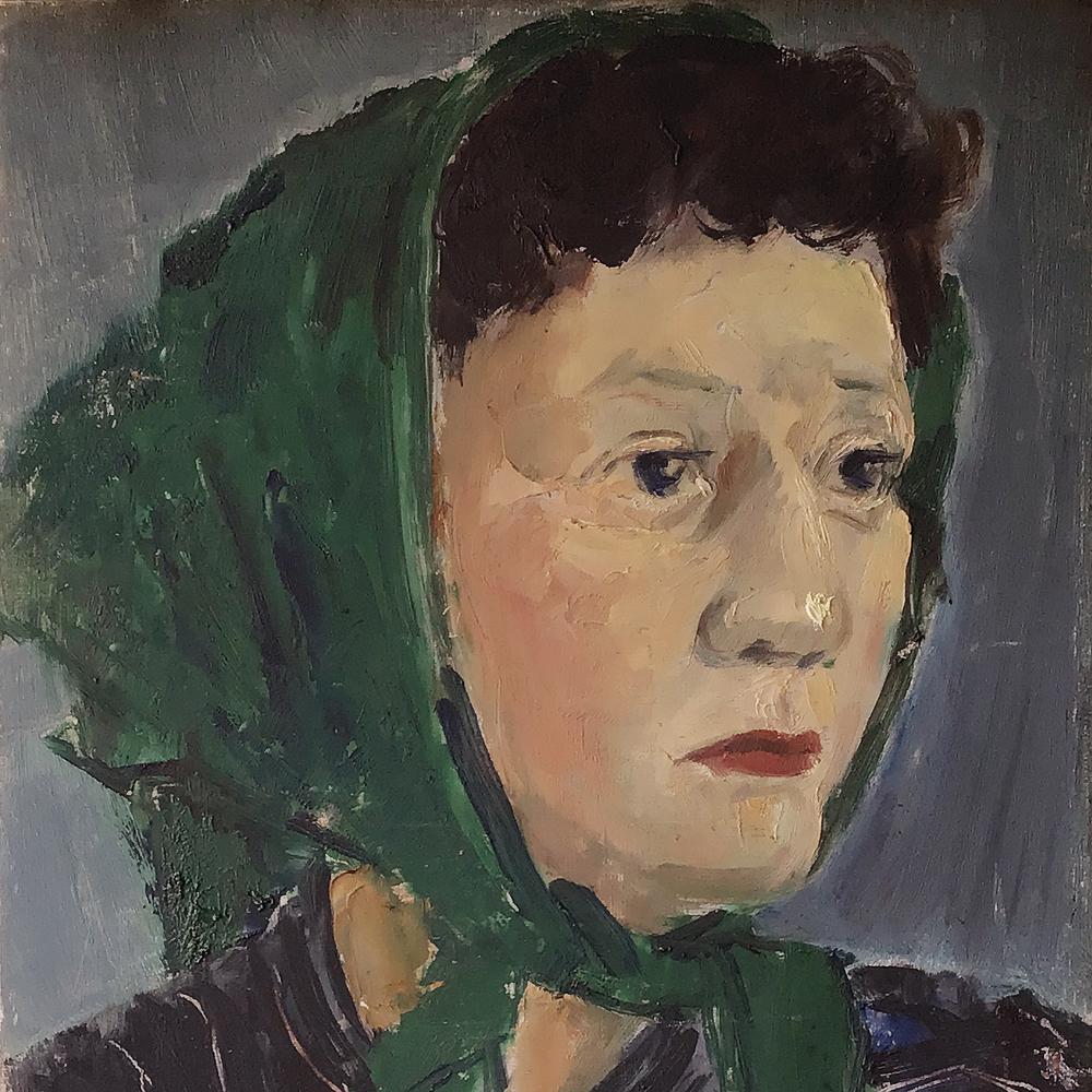 Portrait of a Lady Japanese Vintage Oil Painting by Yoshito Shibata In Distressed Condition For Sale In Chiba, JP