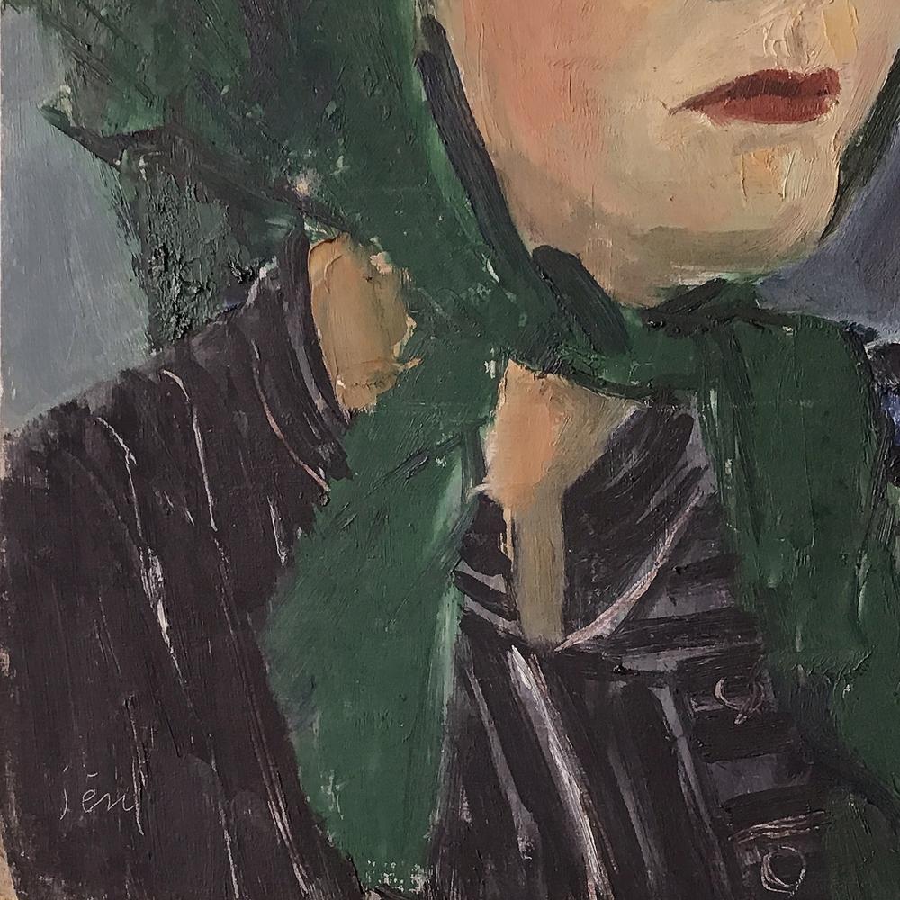 Mid-20th Century Portrait of a Lady Japanese Vintage Oil Painting by Yoshito Shibata For Sale