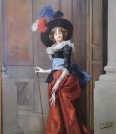 Portrait of a Lady, Jules Goupil Belle Epoque Oil on Wood French Painting 1870s