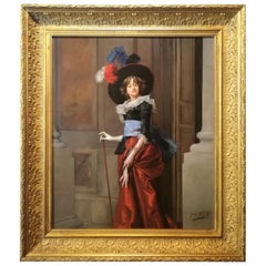 Portrait of a Lady, Jules Goupil Belle Epoque Oil on Wood French Painting 1870s