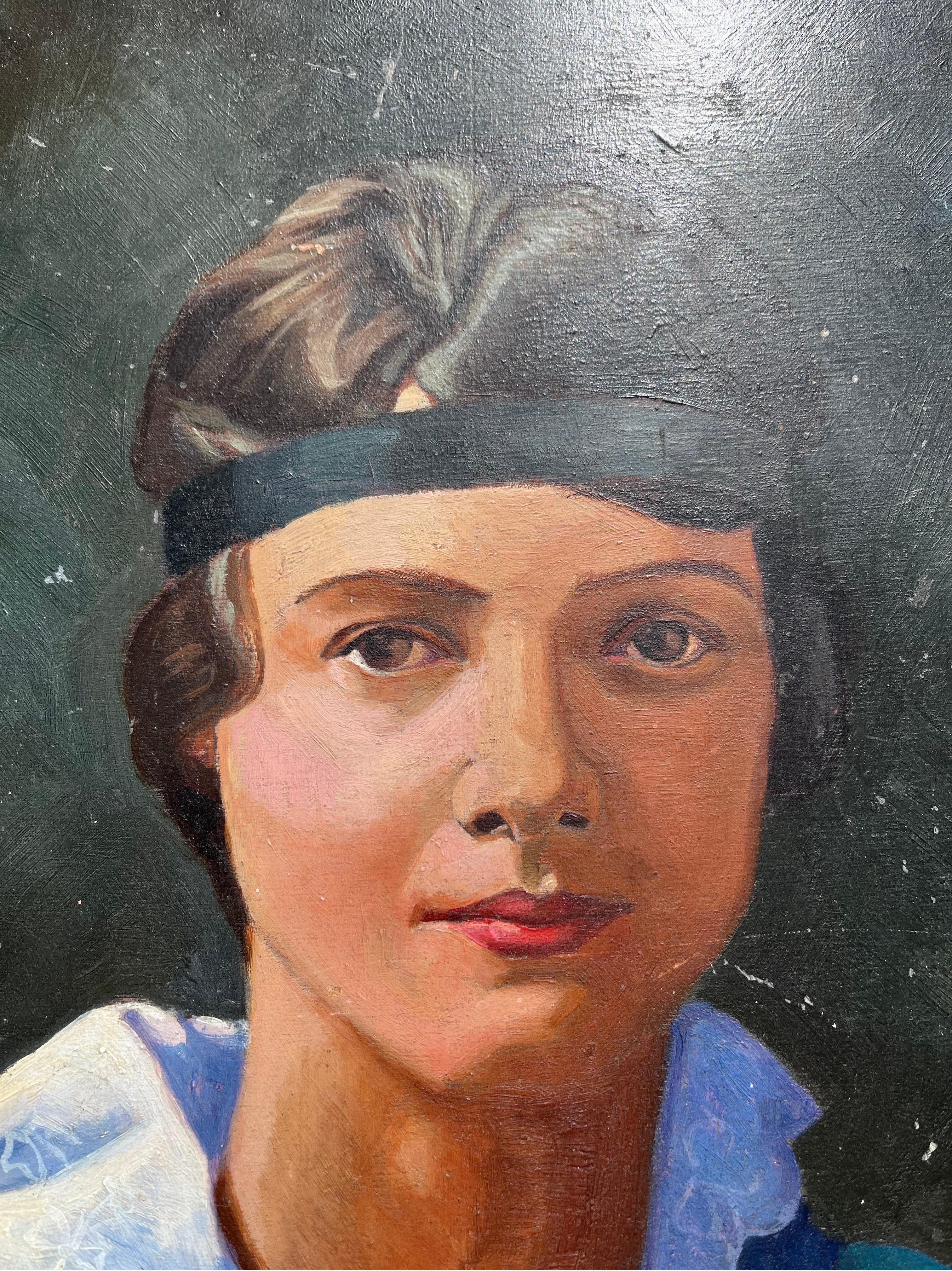 Portrait of a Woman on board, signed, dated 1935 For Sale 1