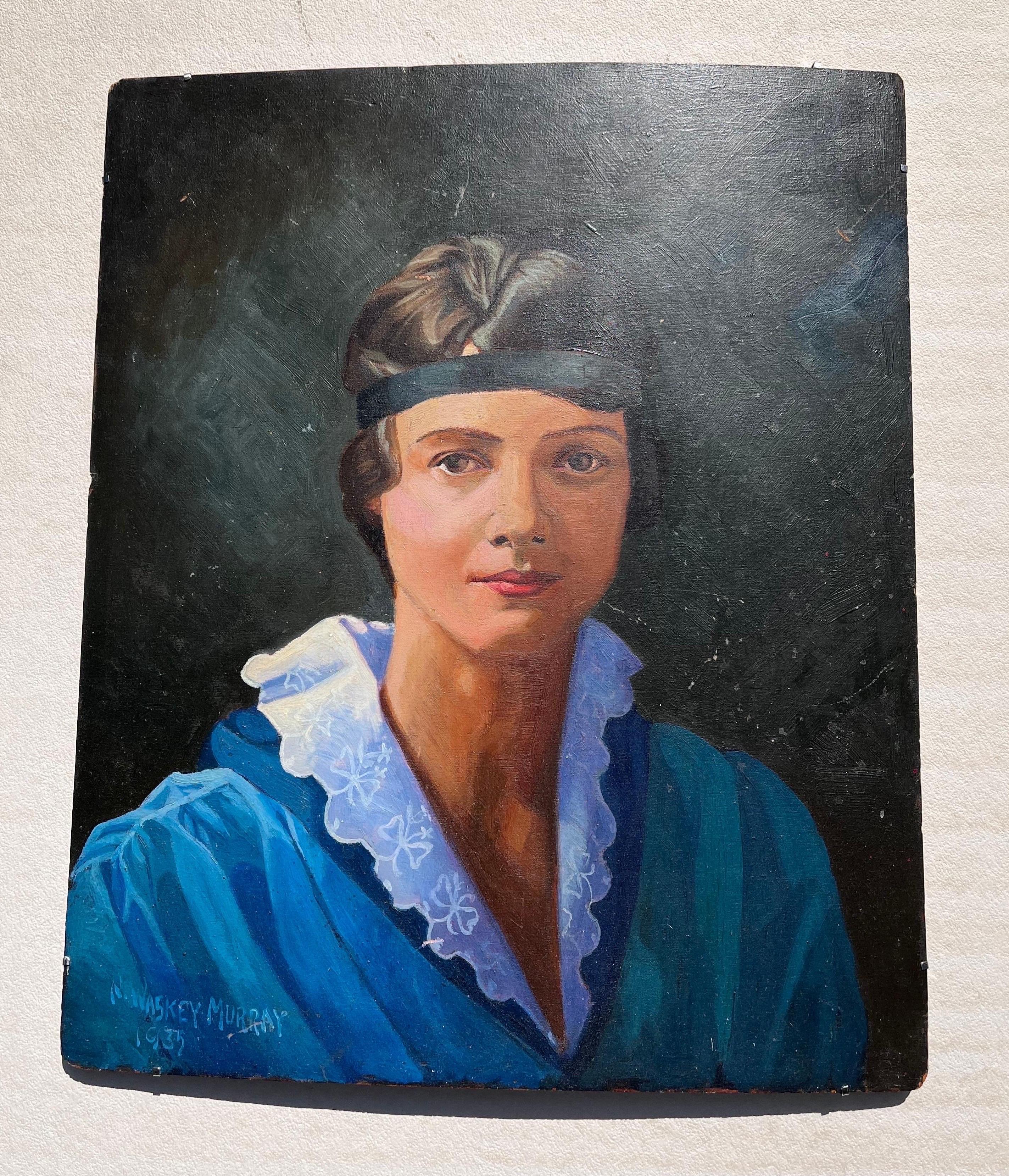 Portrait of a Woman on board, signed, dated 1935 For Sale 2