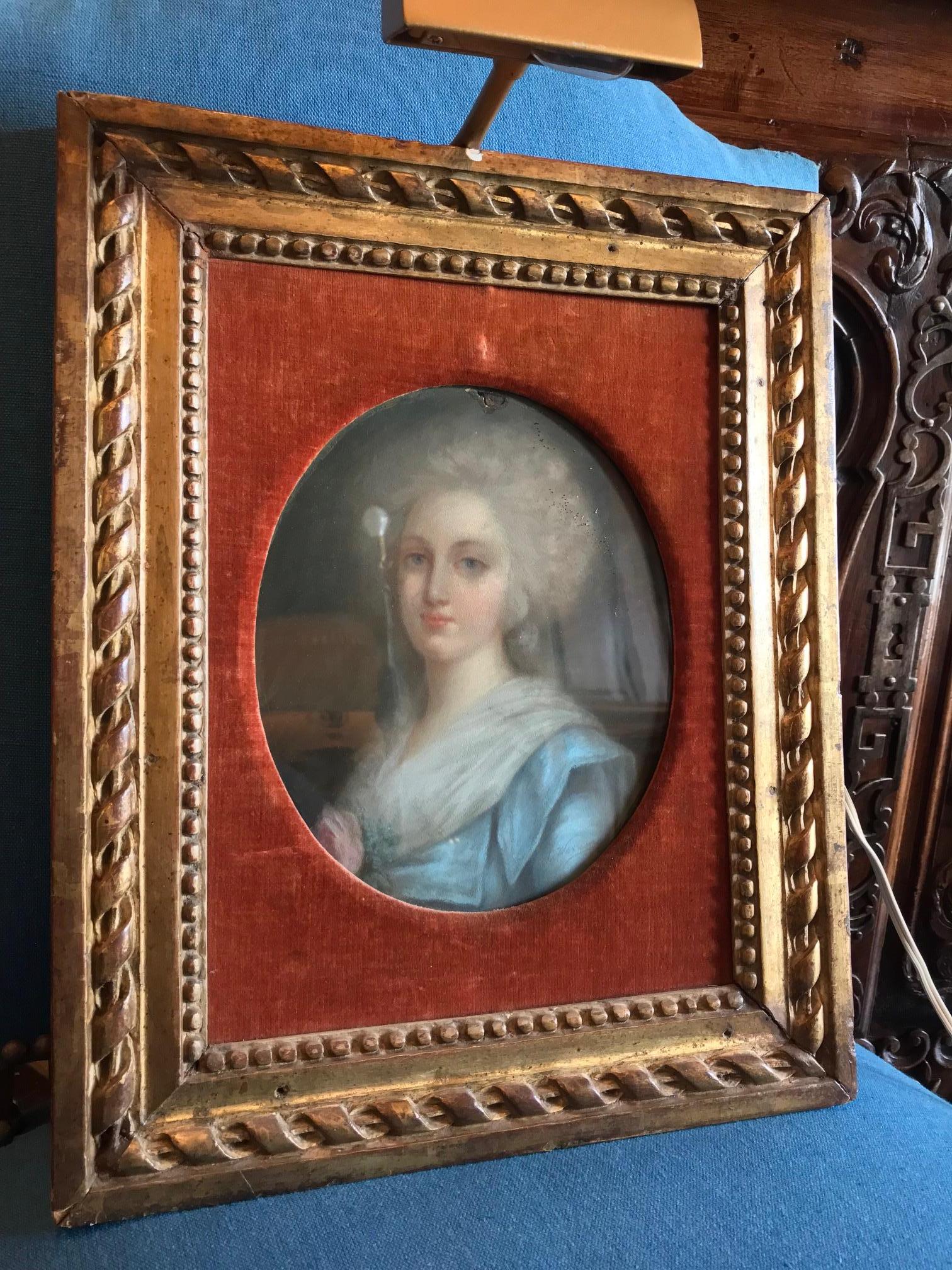 Portrait of a Lady Pastel 19th C. British School Antiques Los Angeles Gilt Wood For Sale 10