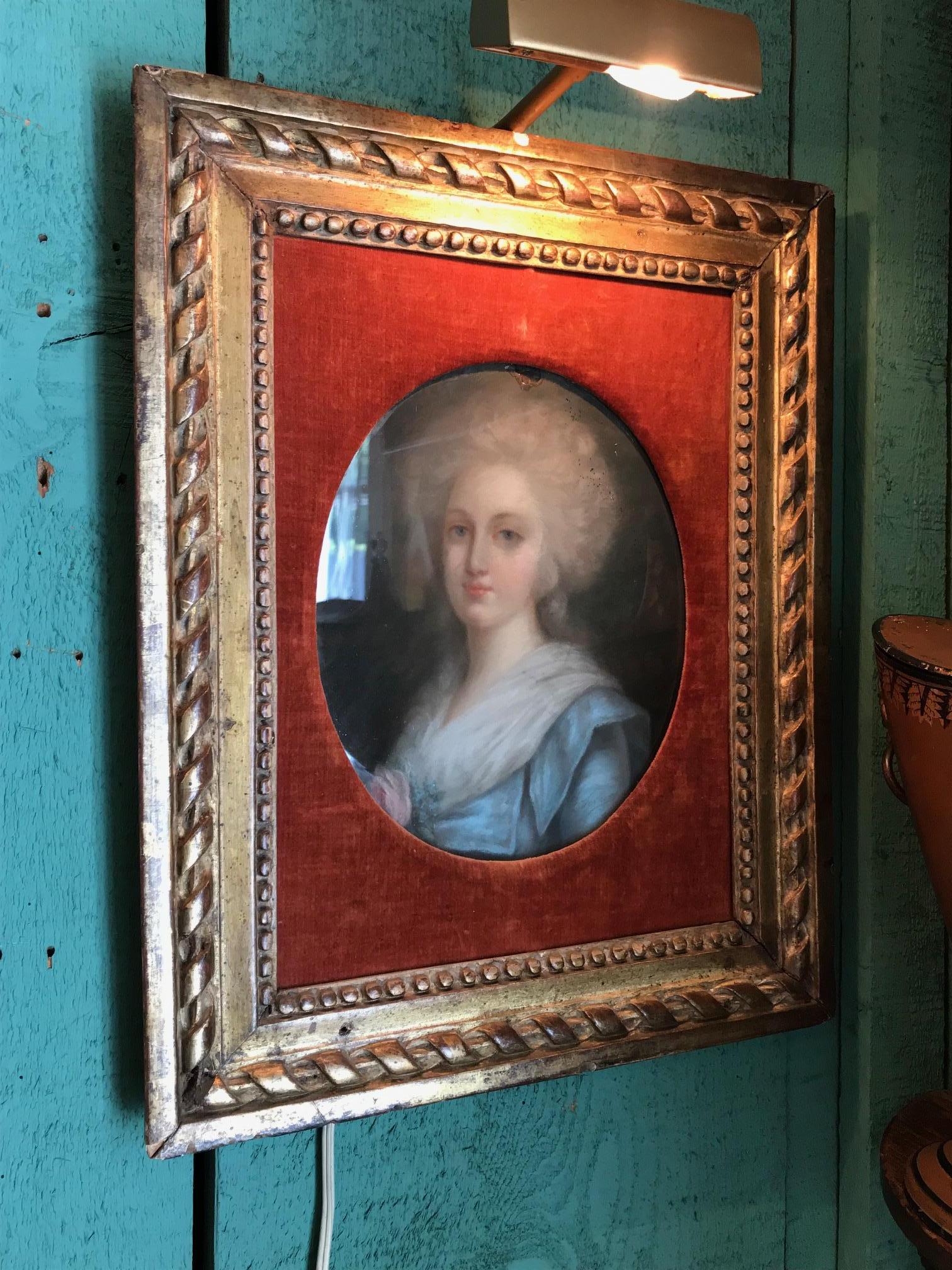 English Portrait of a Lady Pastel 19th C. British School Antiques Los Angeles Gilt Wood For Sale