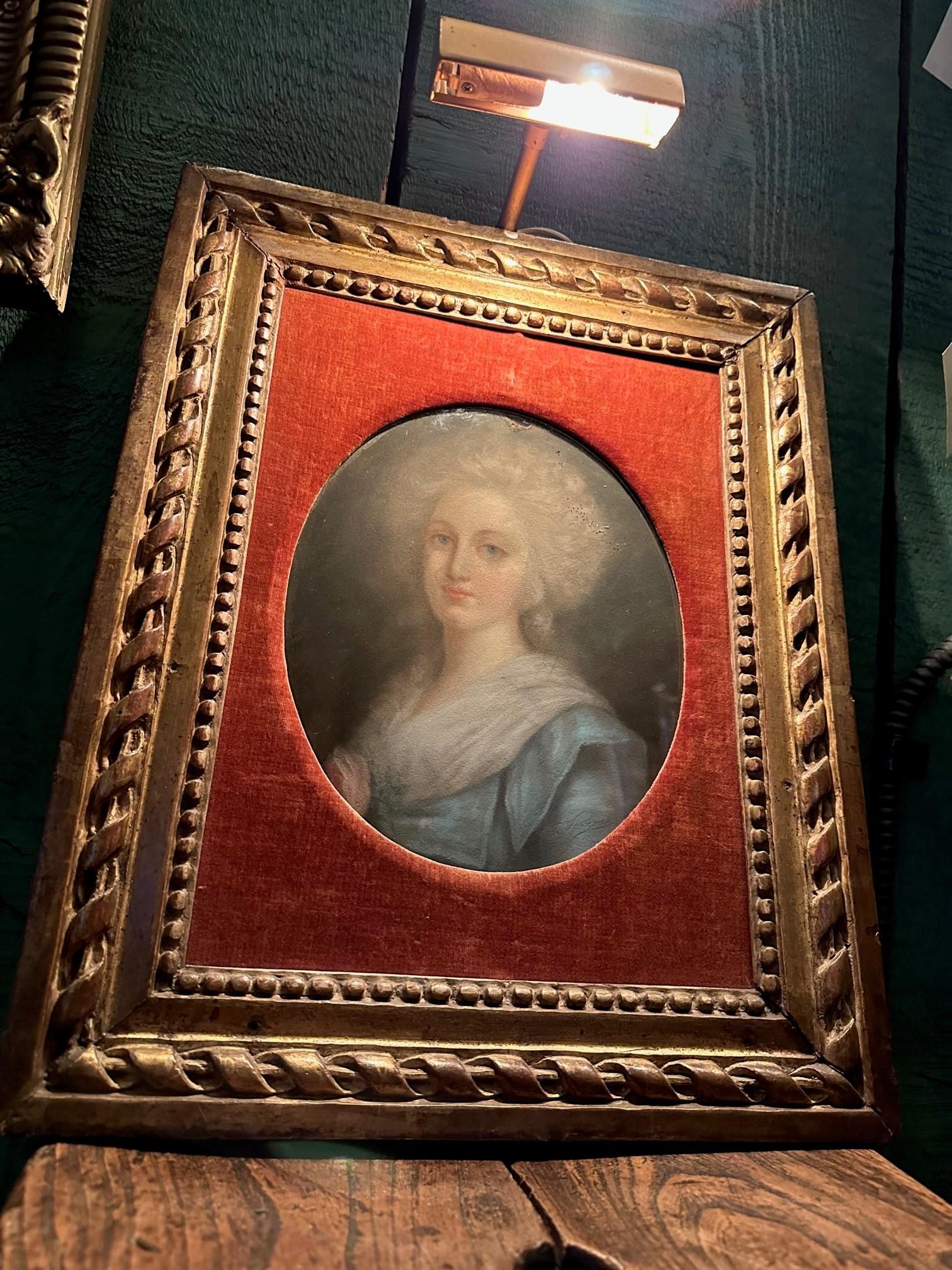Portrait of a Lady Pastel 19th C. British School Antiques Los Angeles Gilt Wood For Sale 2