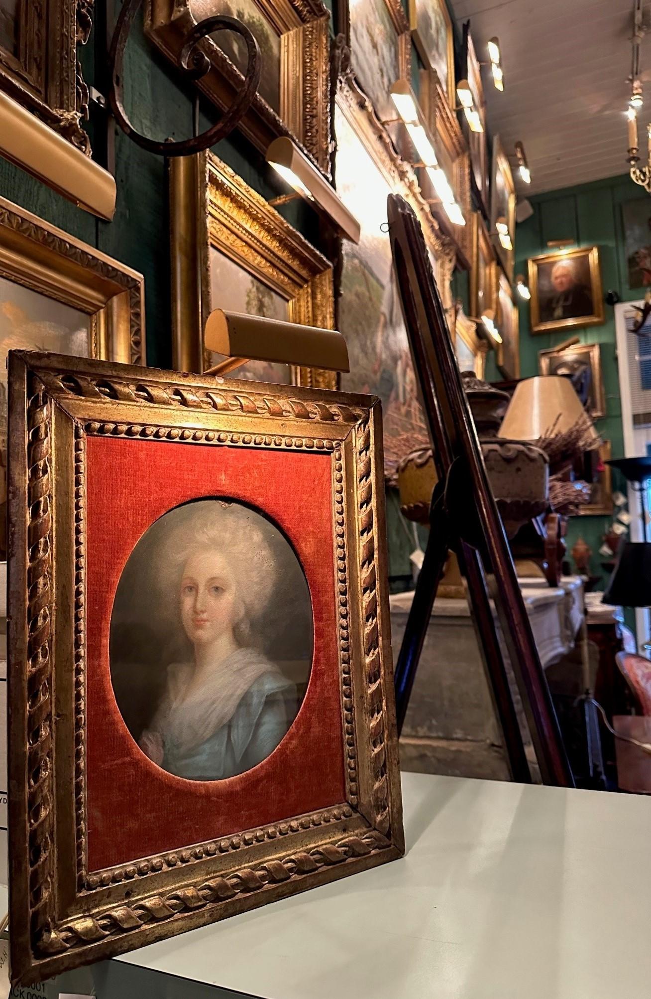 Portrait of a Lady Pastel 19th C. British School Antiques Los Angeles Gilt Wood For Sale 3