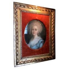 Ritratto di signora a pastello del XIX secolo Antique British Antiques Los Angeles Wood dorato