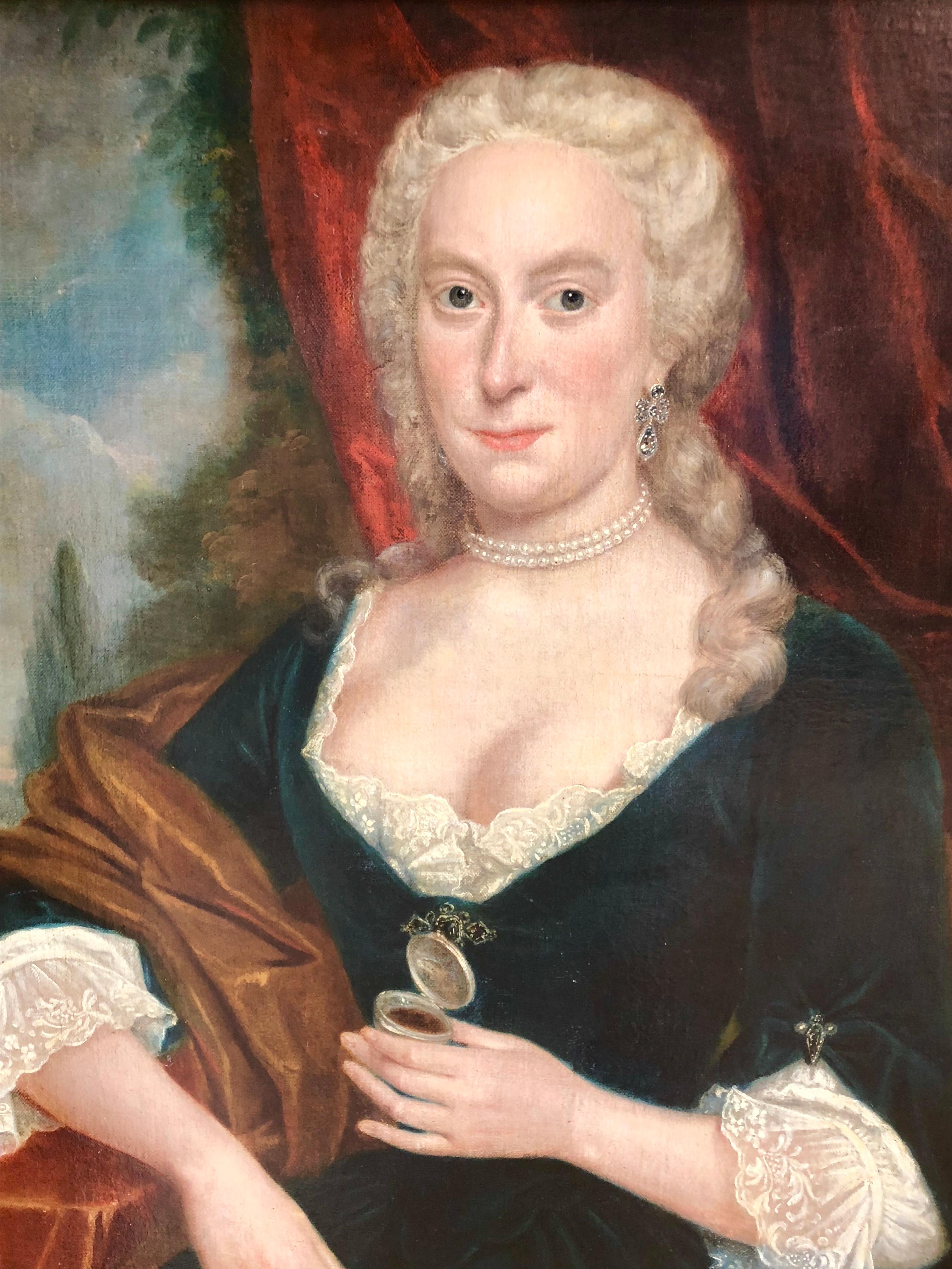 An 18th century oil-on-canvas portrait of a Lady, attributed to William Hoare (1707-1792) Bath, England, unsigned, with labels verso indicating the painting was loaned by Dr. and Rose Cosla to the Maryhill Museum Of Fine Art and the Crocker Gallery