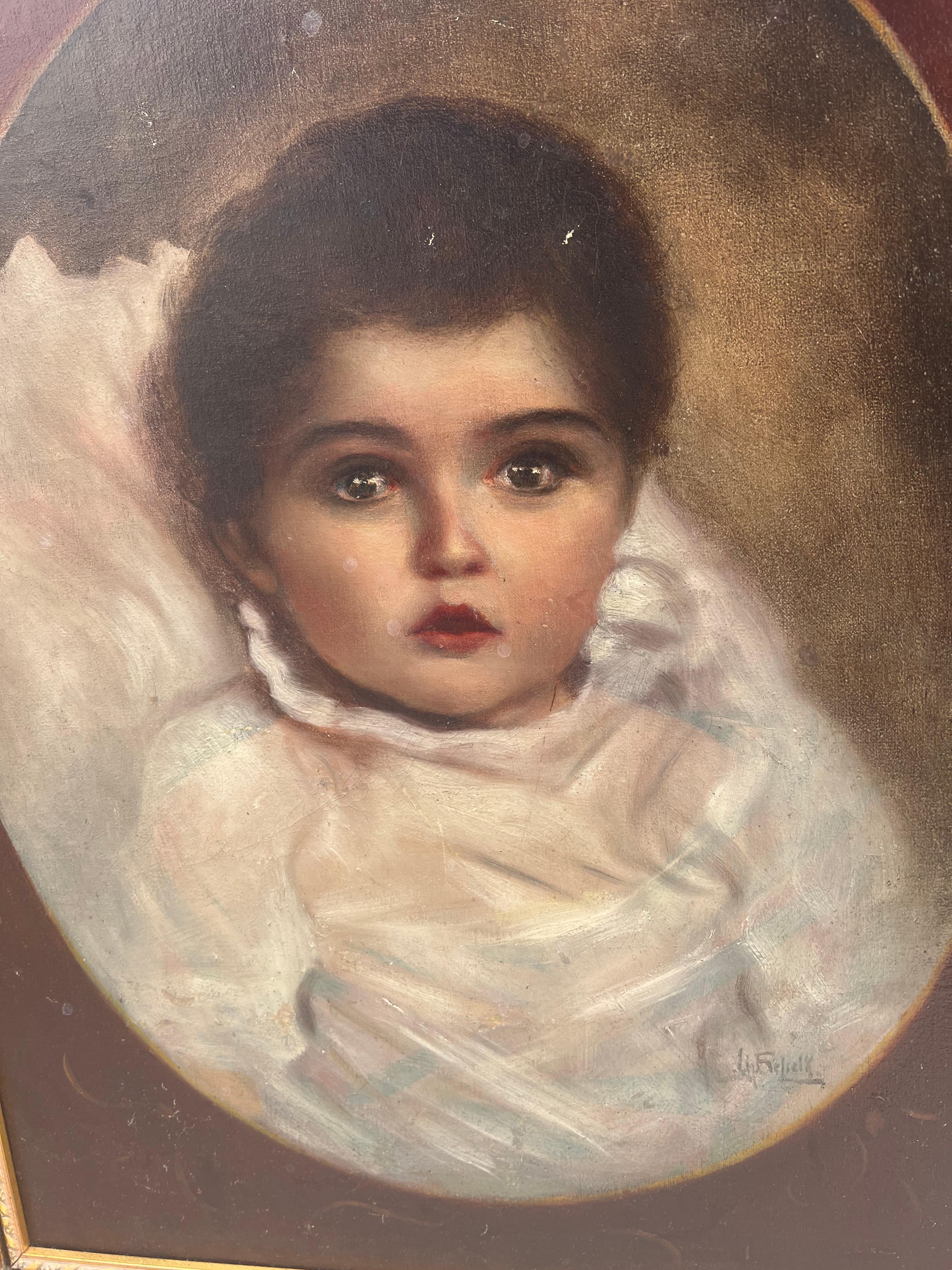 Porträt eines kleinen Mädchens, Budapest 1910 (Biedermeier) im Angebot