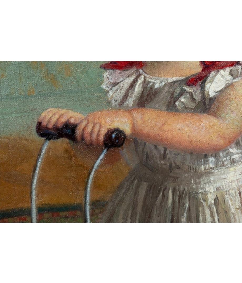 Porträt eines kleinen Mädchens im Innenraum, Öl auf Leinwand, 1897 (Gemalt) im Angebot