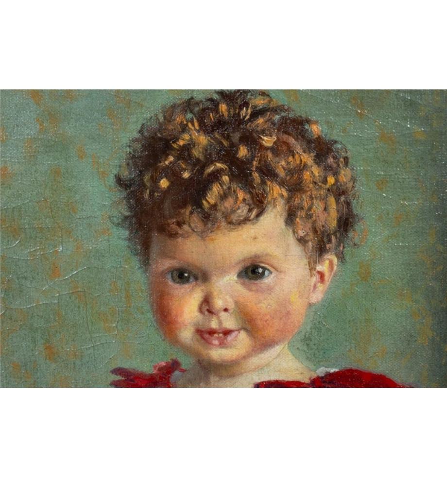 Portrait of a Little Girl in Interior, Oil on Canvas, 1897 In Good Condition For Sale In Lantau, HK