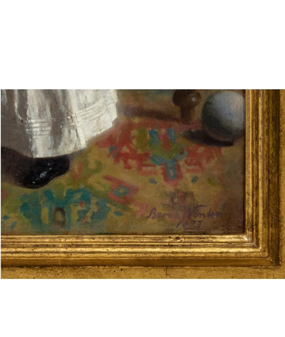 19th Century Portrait of a Little Girl in Interior, Oil on Canvas, 1897 For Sale