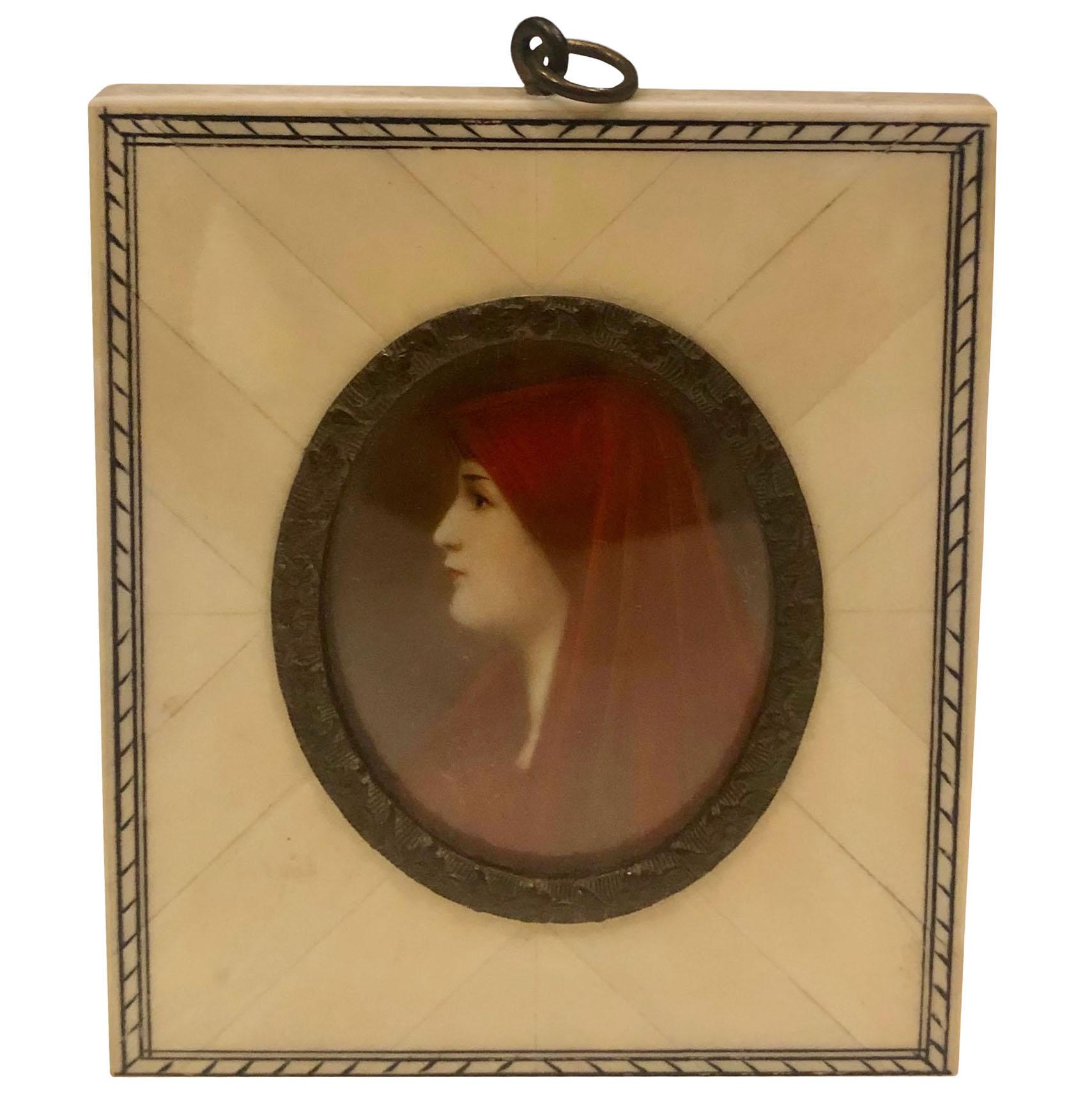 French Portrait Of A Maid In An Ivory Frame For Sale