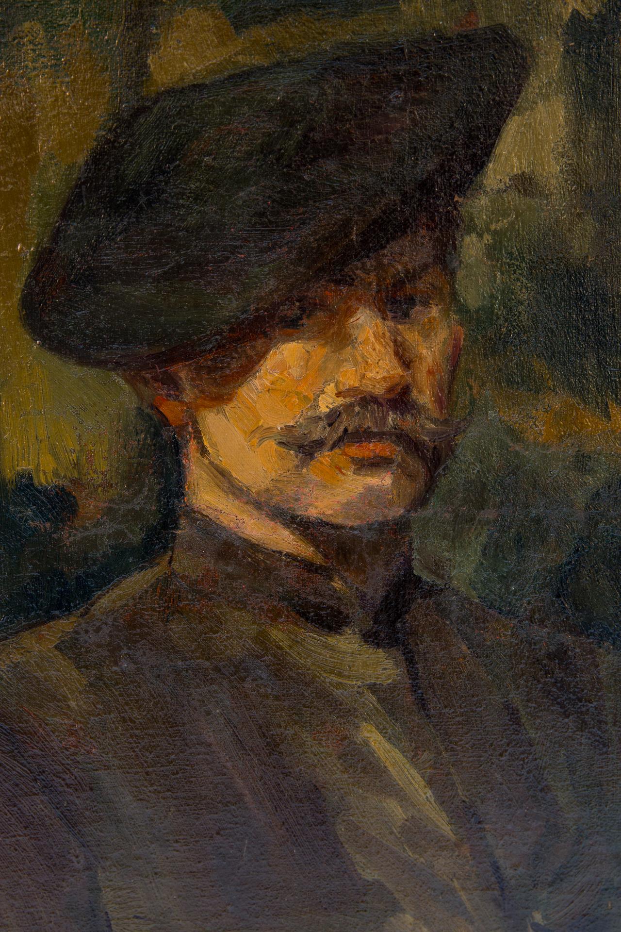 Painting shows a portrait of a young man in a beret. According to the family's message, the author of the picture is famous polish painter Wojciech Kossak. This is also indicated by the technique, type of performance and very good workshop. Unsigned