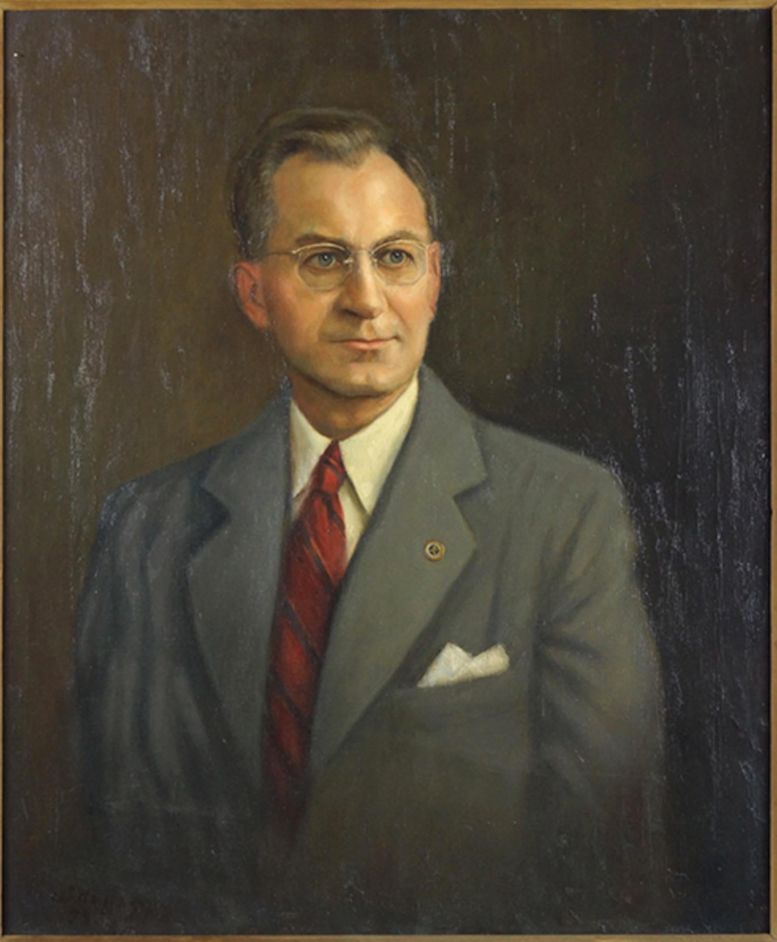 Artist unknown (American, 20th century) portrait of a man.
Oil on canvas, signed lower left and dated 1943.
Measures: 30