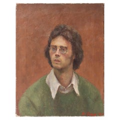 Portrait Of A Man In Glasses, Original Vintage Oil Painting, British 1970s