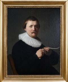Portrait of a Man Sharpening His Quill, Circle of Rembrandt, Dutch School, 17th