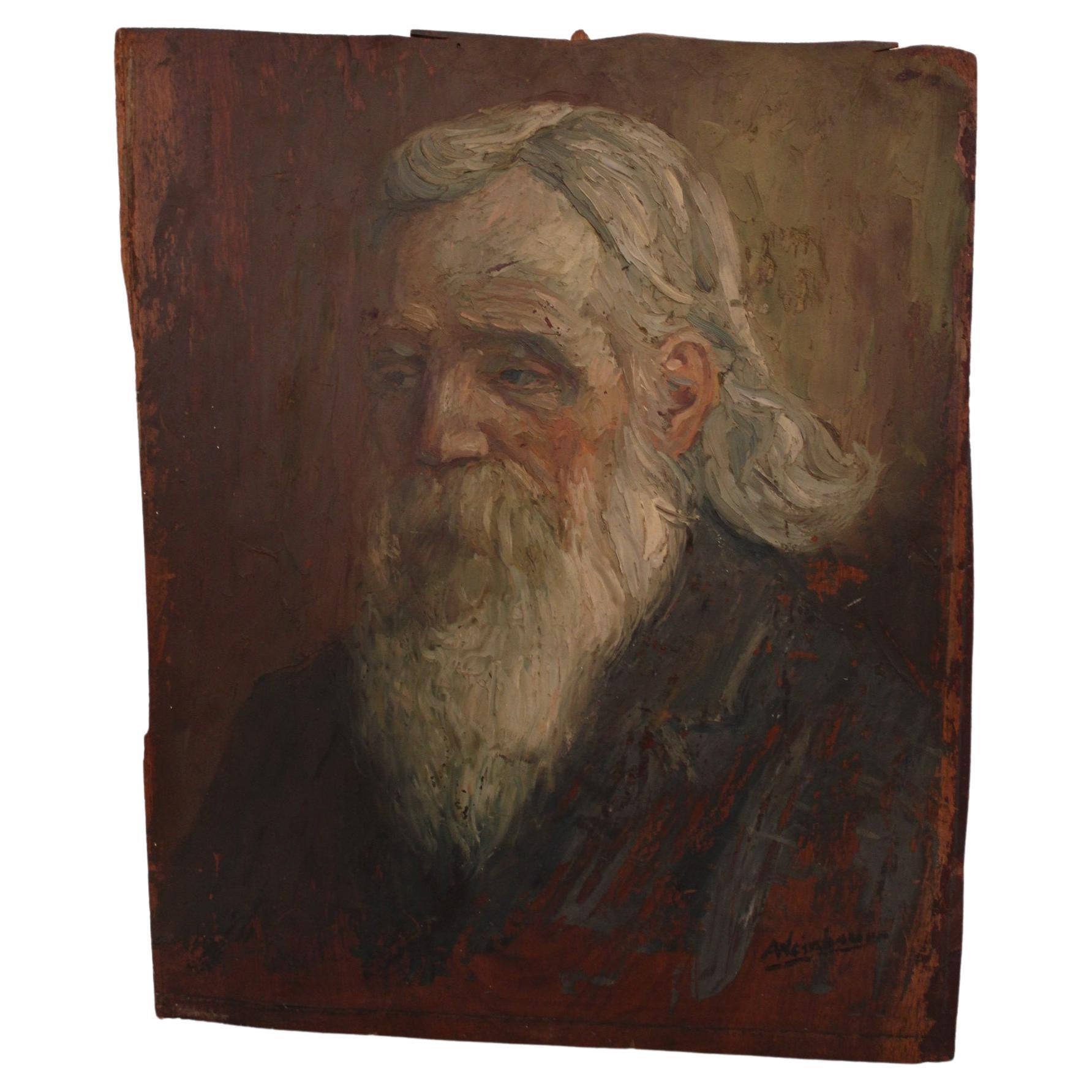Portrait of a Man Signed Albert Weinbaum, Oil on Panel For Sale