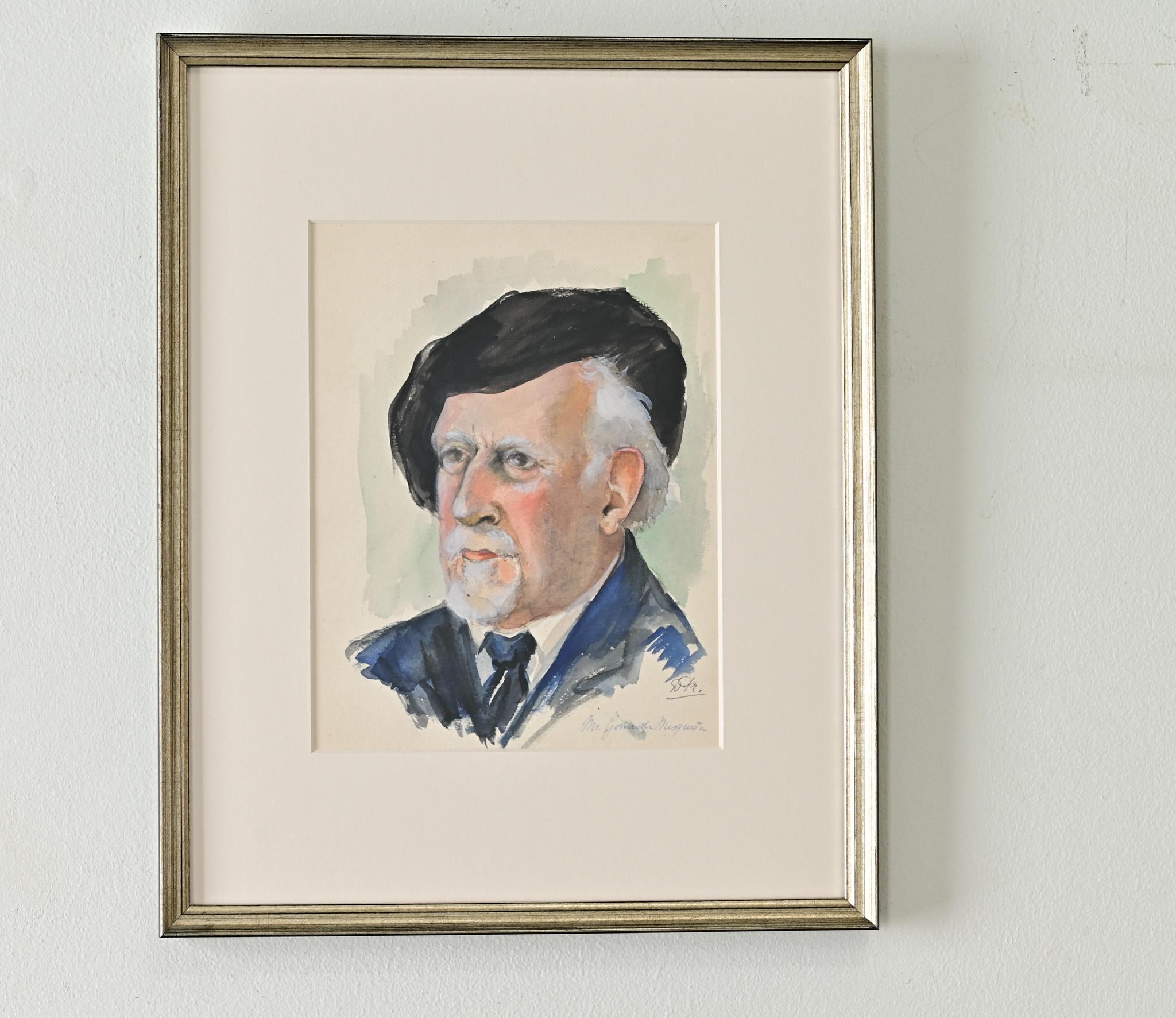 Retrato de hombre, acuarela Francés en venta