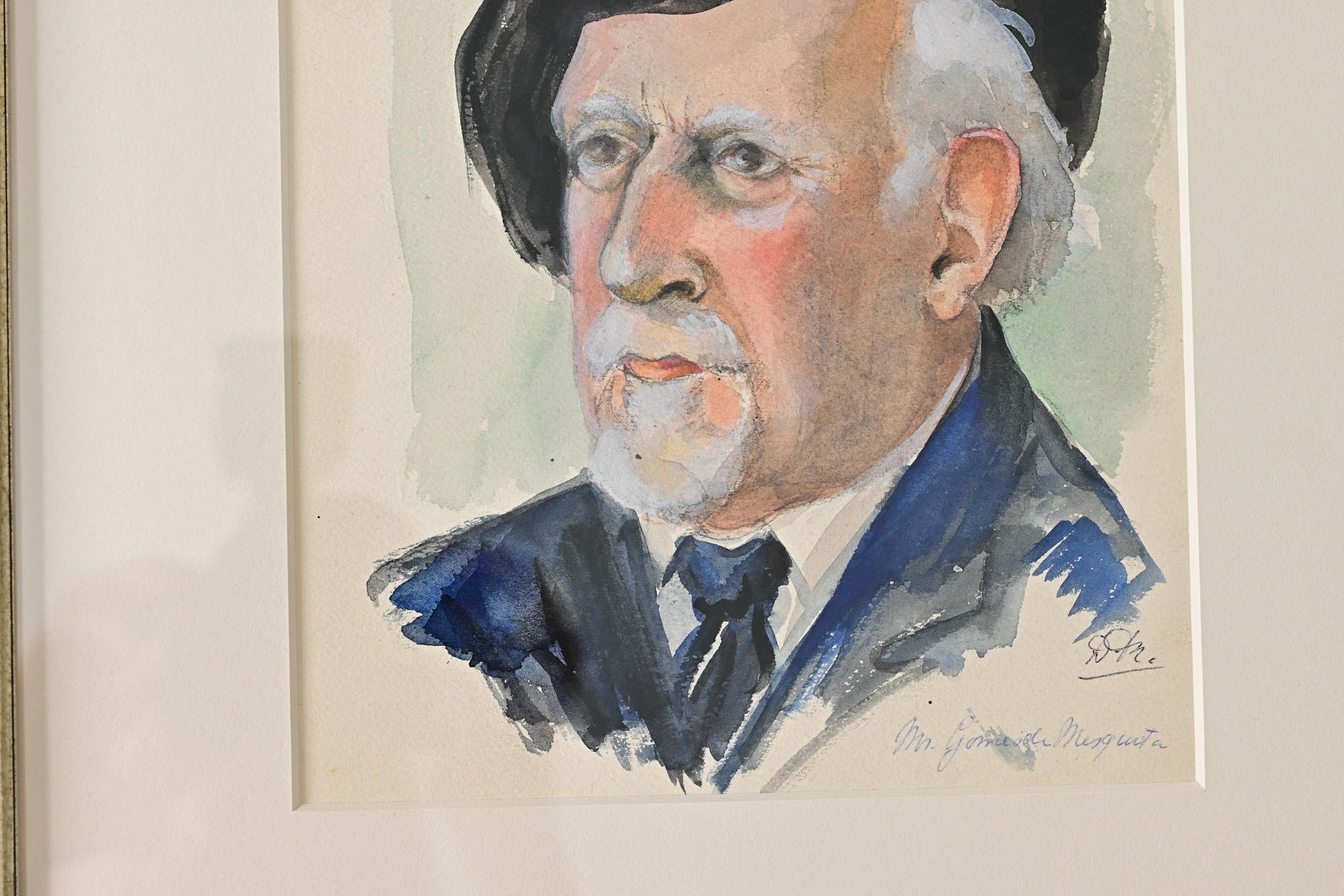 Retrato de hombre, acuarela Tallado a mano en venta