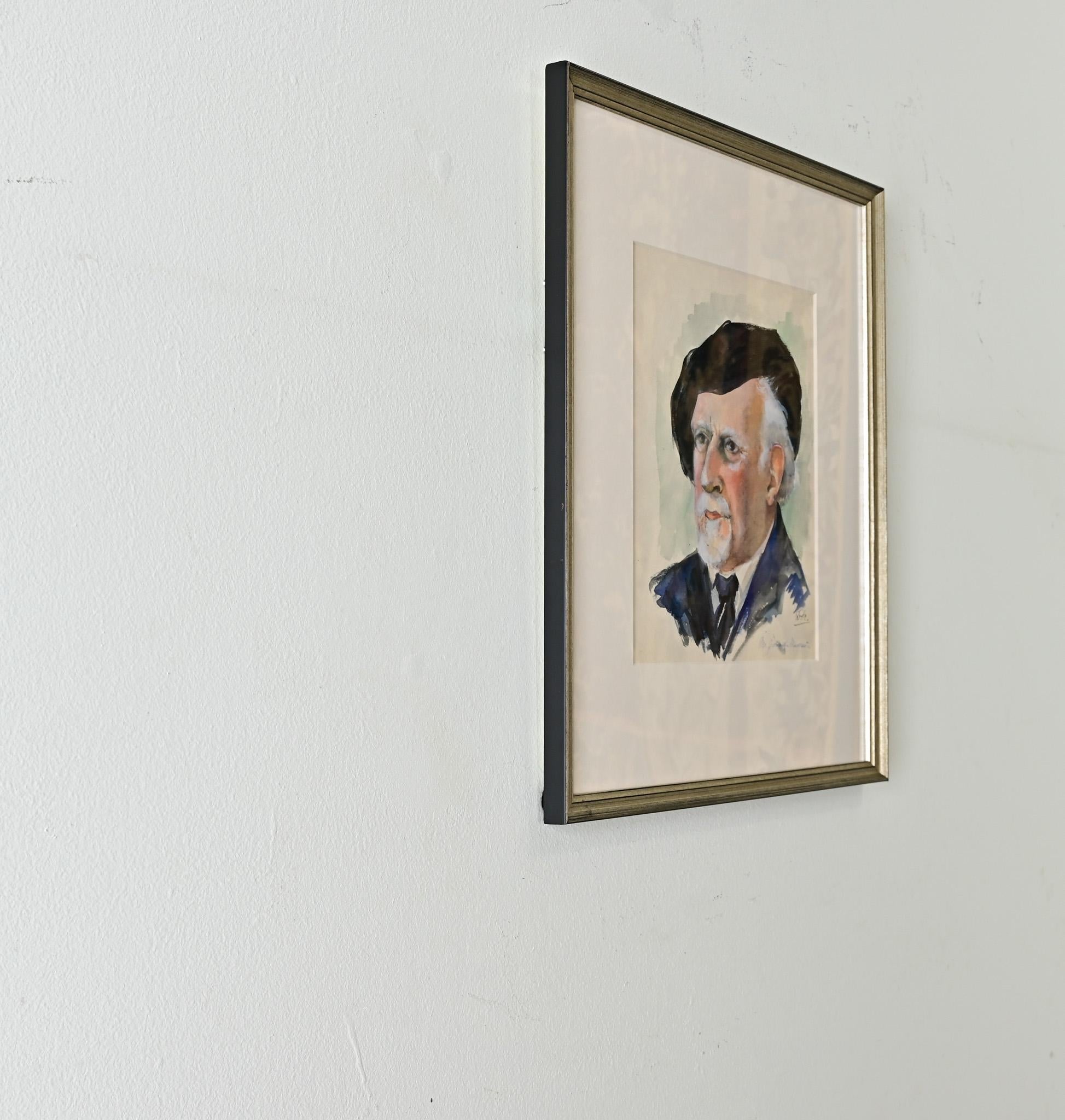 Retrato de hombre, acuarela Vidrio en venta