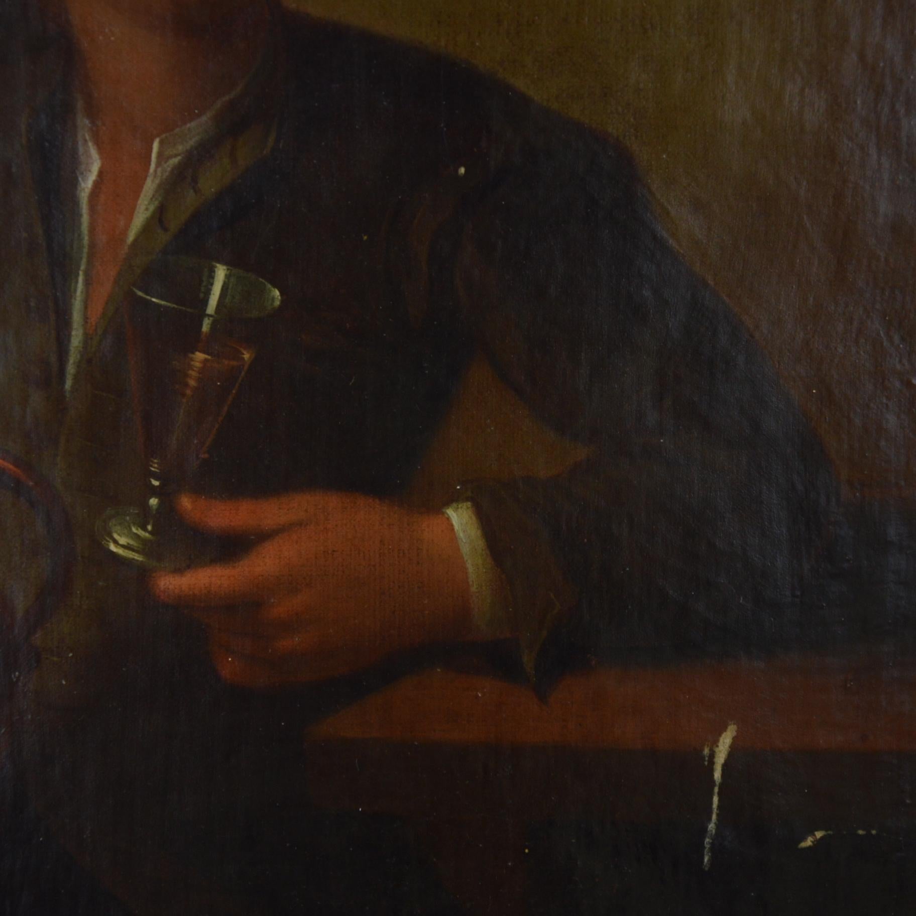 Baroque Portrait of a Man with a Wine Glass and a Pitcher Flemish School 19th Century