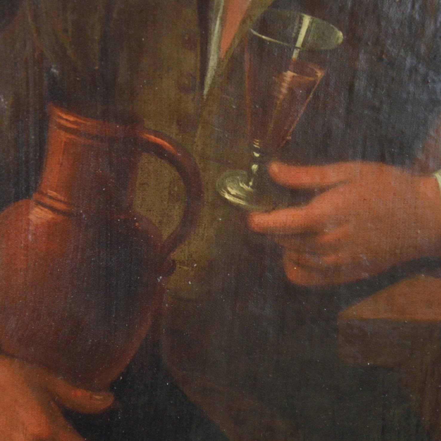 Portrait of a Man with a Wine Glass and a Pitcher Flemish School 19th Century In Good Condition In Brussels, BE
