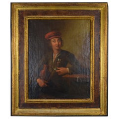 Portrait of a Man with a Wine Glass and a Pitcher Flemish School 19th Century