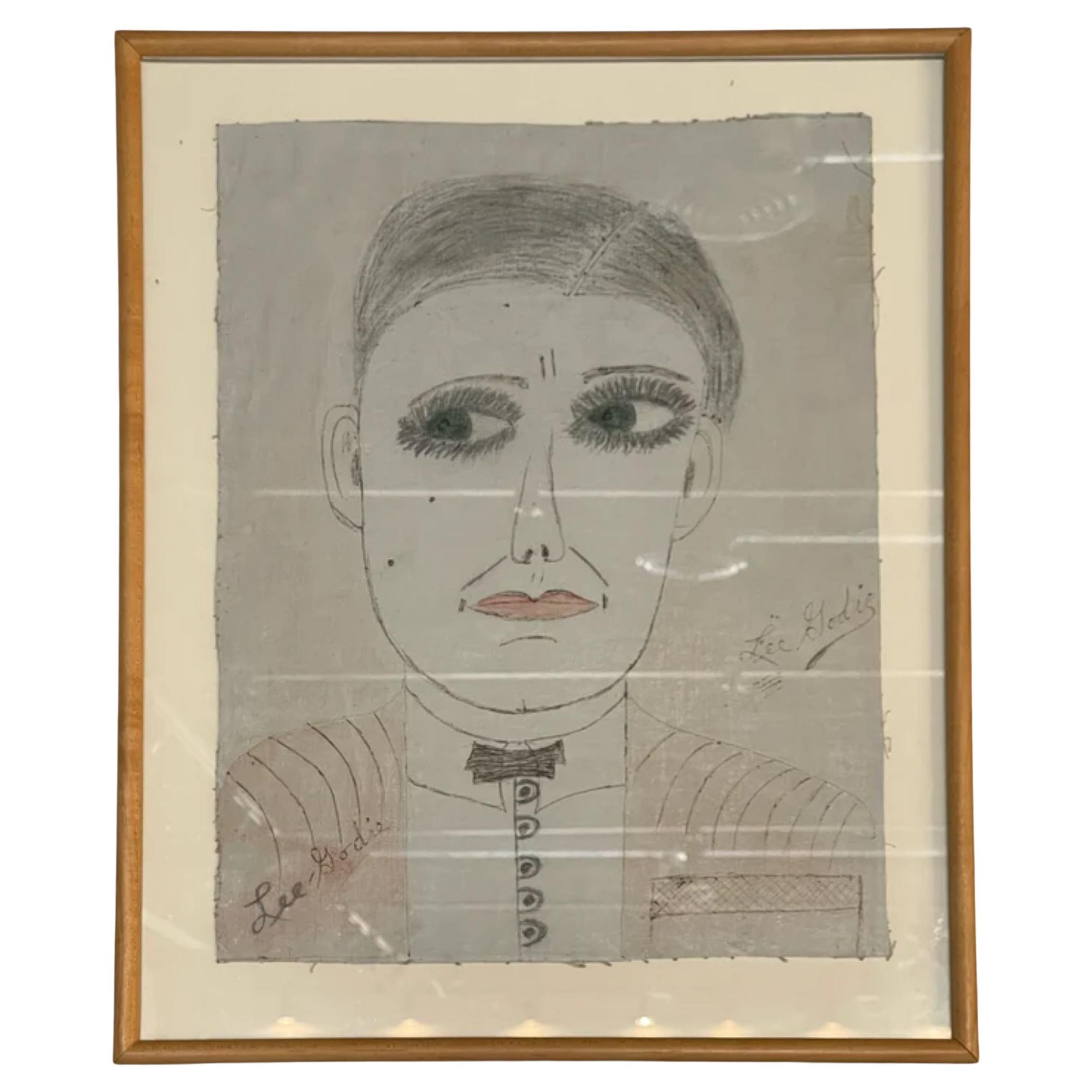 „Porträt eines Mannes mit Schleife“, Gemälde auf Leinwand von Lee Godie im Angebot