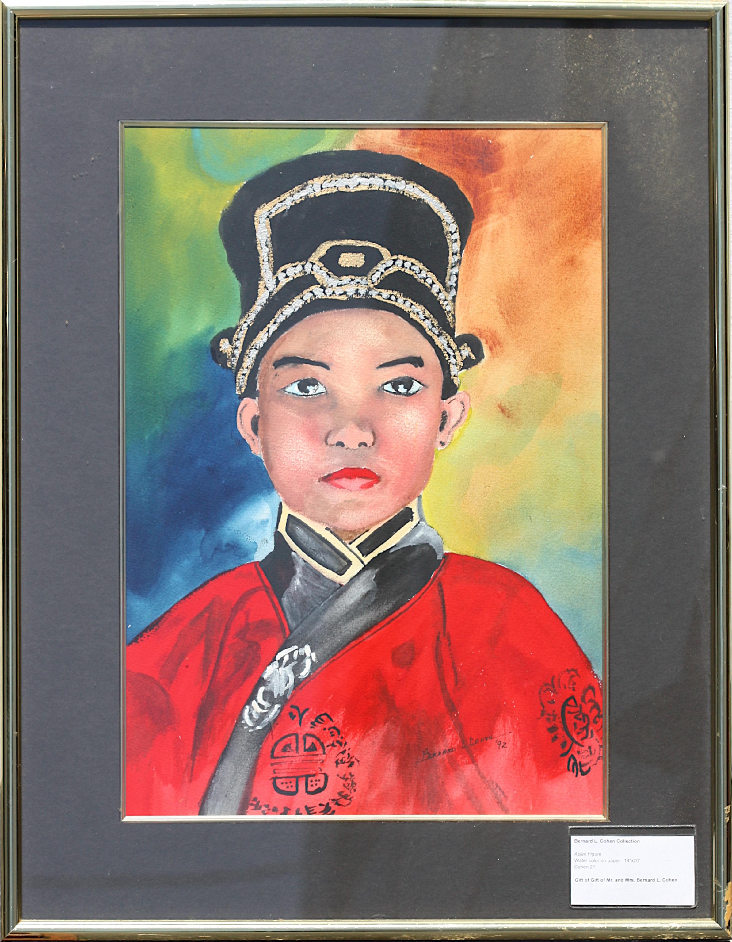 
Portrait of a Mandarin Boy, Watercolor
Bernard L. Cohen, (American, 20th Century), Asian Figure, 1992, watercolor on paper, signed, dated, l.r.
20 by 14 in., overall, 27.5 by 20.75 in.
Provenance: Formerly the Property of Lynn University
Condition
