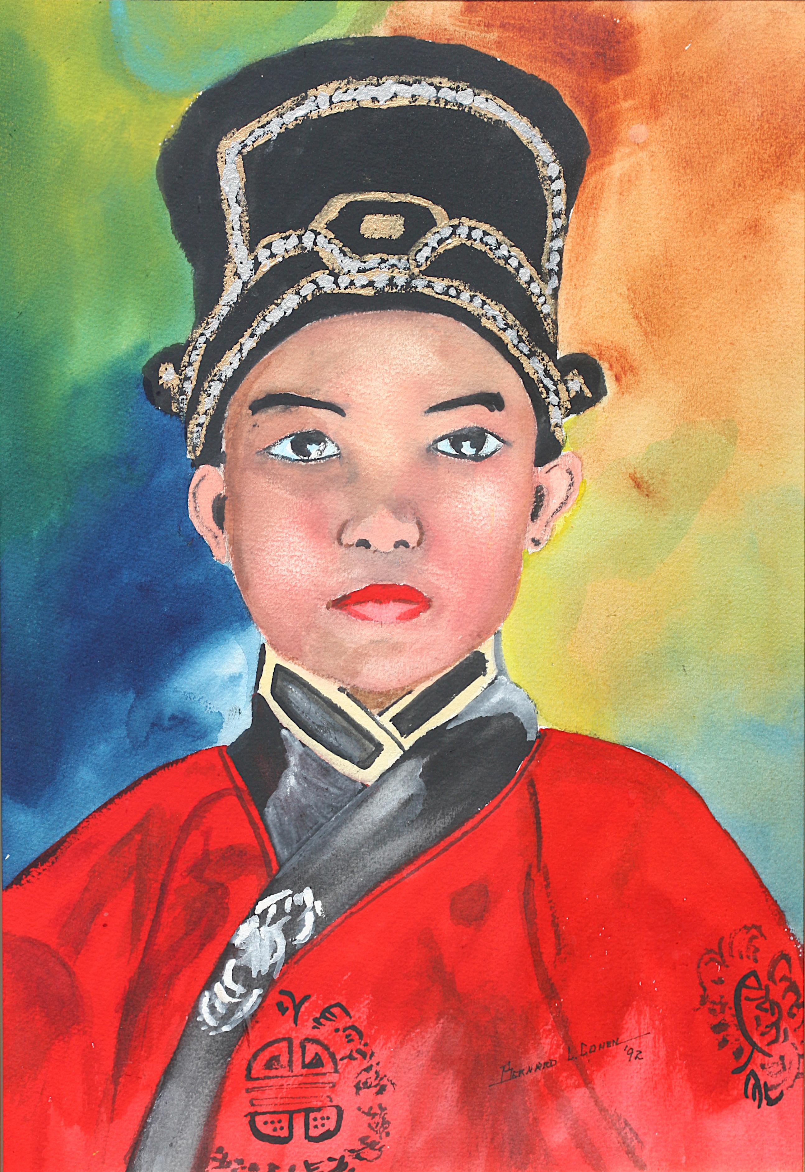 Paint Portrait of a Mandarin Boy, Watercolor For Sale